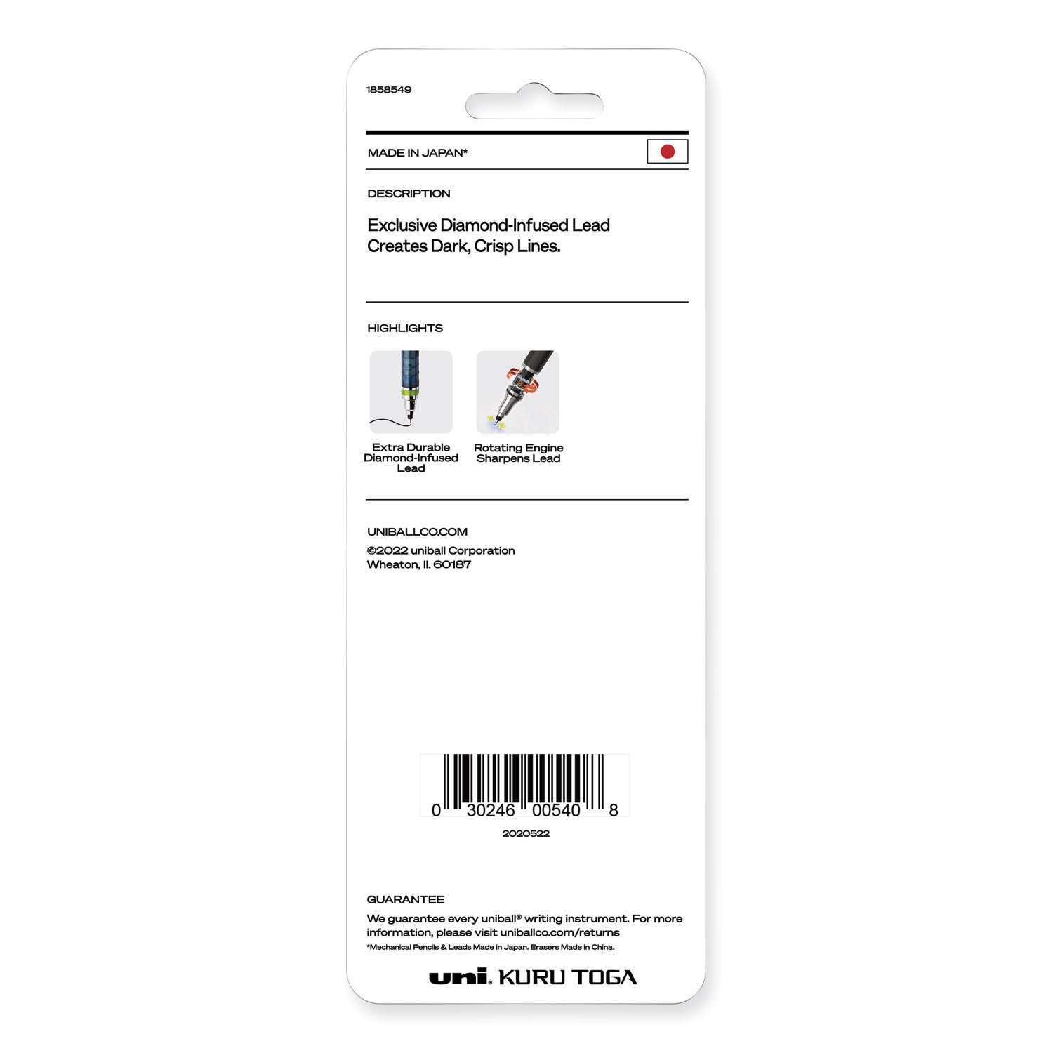 uniball® KuruToga Mechanical Pencil with Tube of Diamond Lead, 0.7 mm, HB (#2), Black Lead, Black/Green Barrel