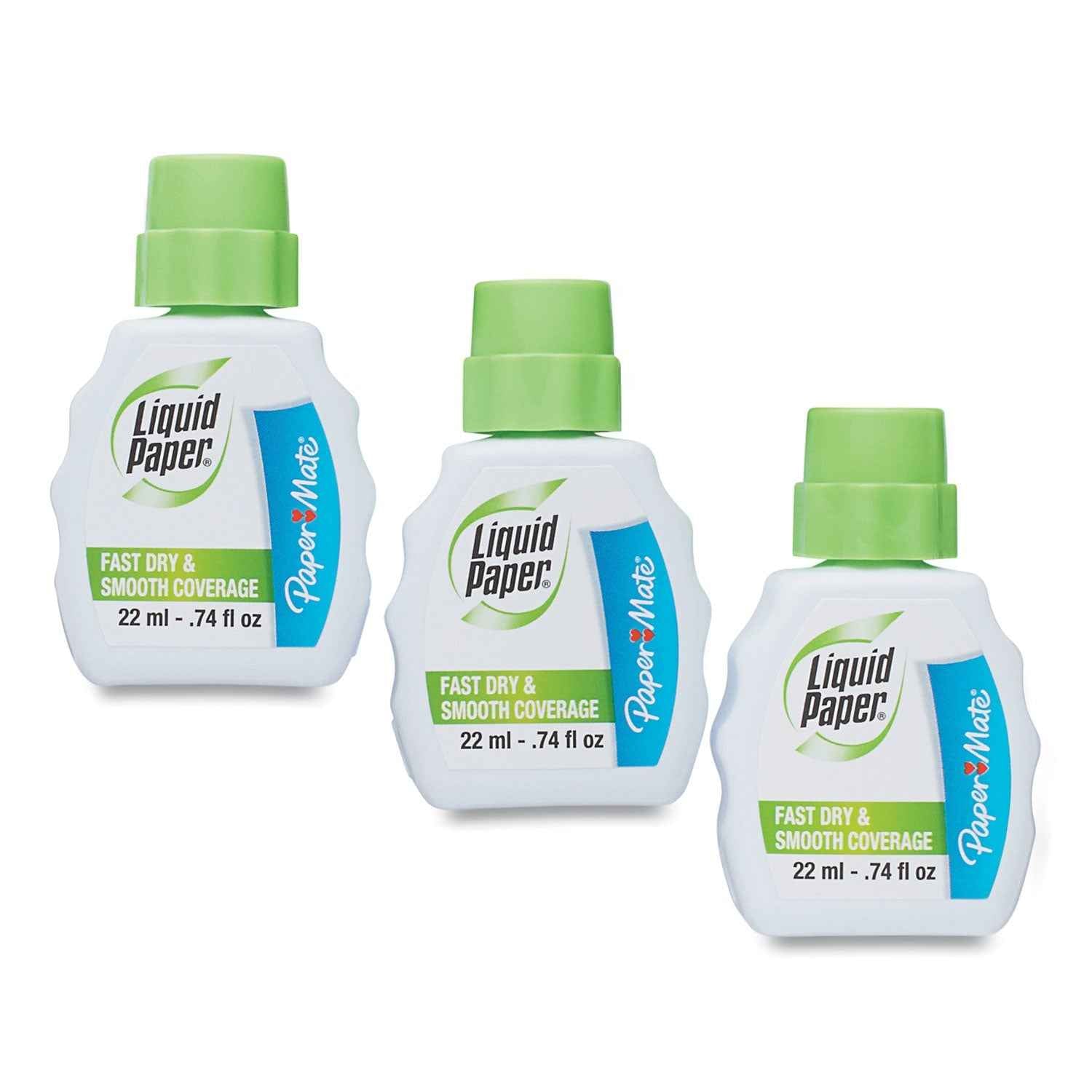 Paper Mate® Liquid Paper® Fast Dry Correction Fluid, 22 Ml Bottle, White, 3/pack