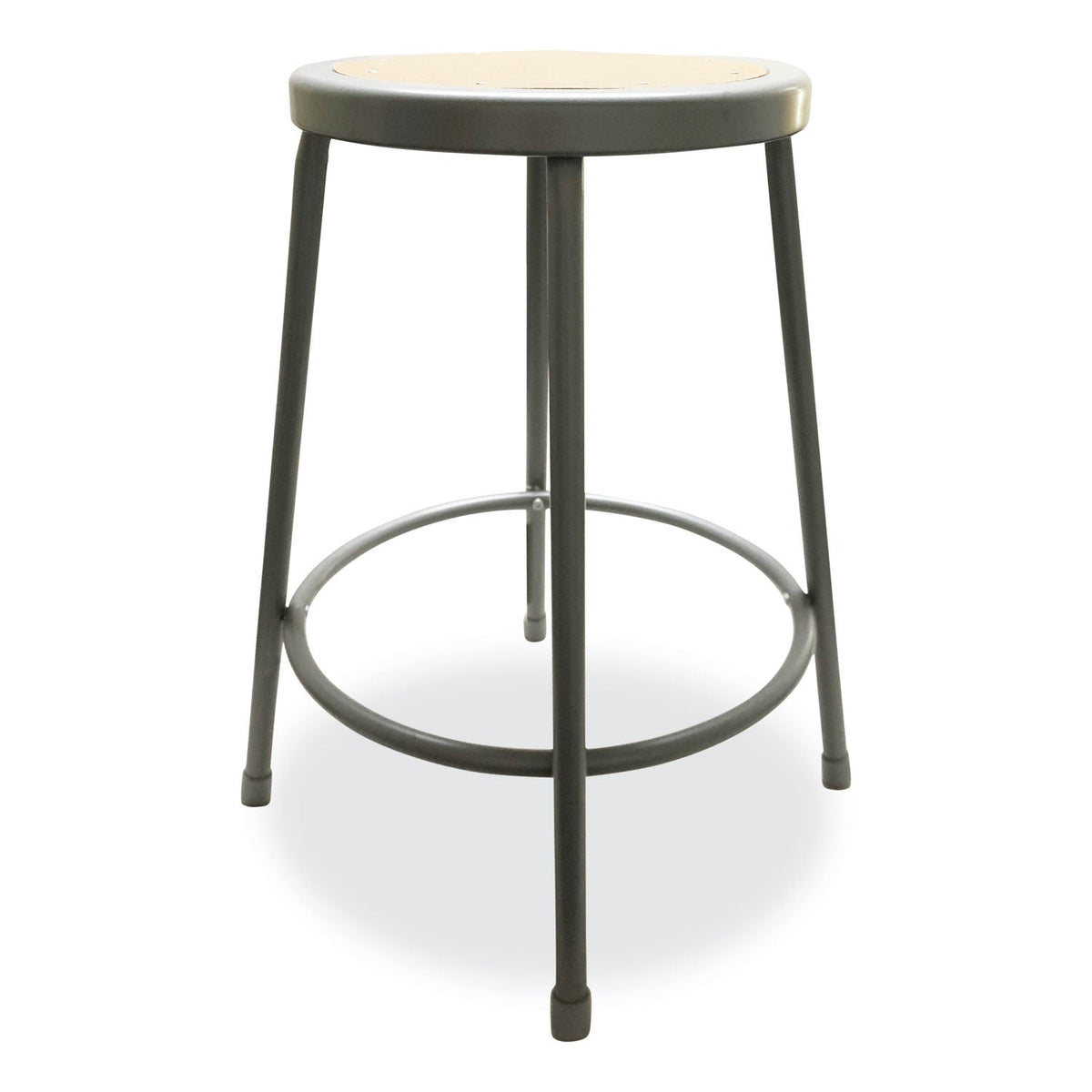 Alera® Industrial Metal Shop Stool, Backless, Supports Up To 300 Lb, 24" Seat Height, Brown Seat, Gray Base