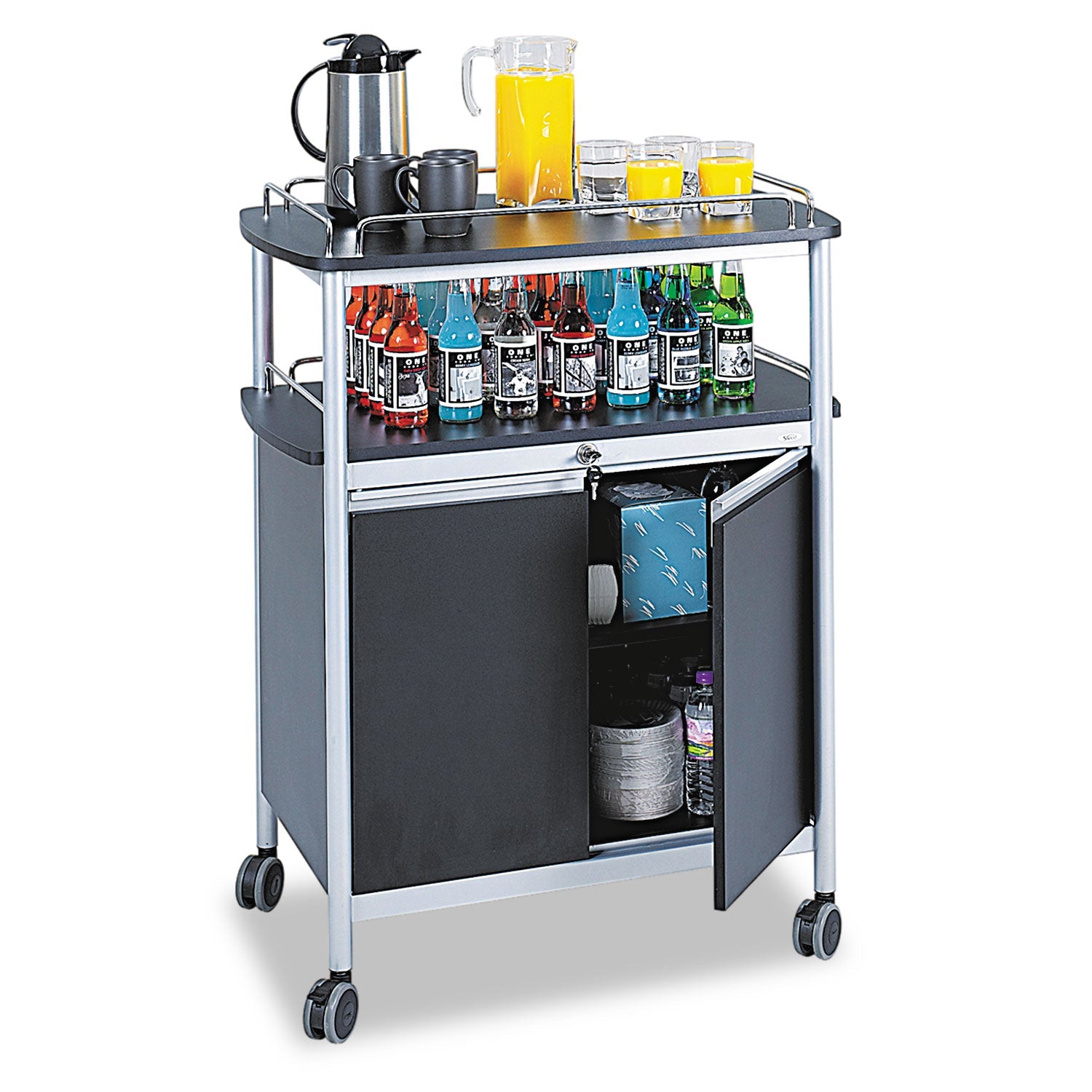 Safco Mobile Beverage Cart | 4-Shelf Black