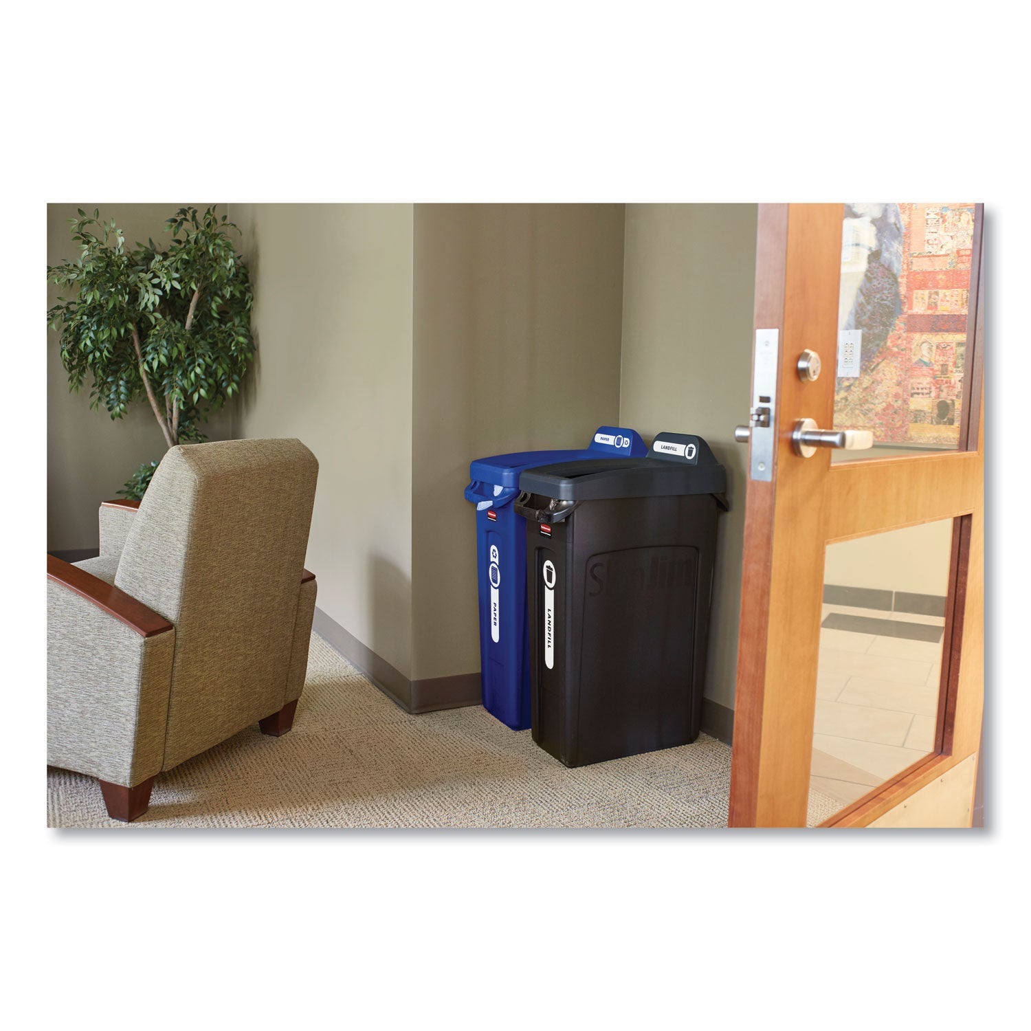 Rubbermaid® Commercial Slim Jim Plastic Recycling Container with Venting Channels, 23 gal, Plastic, Blue