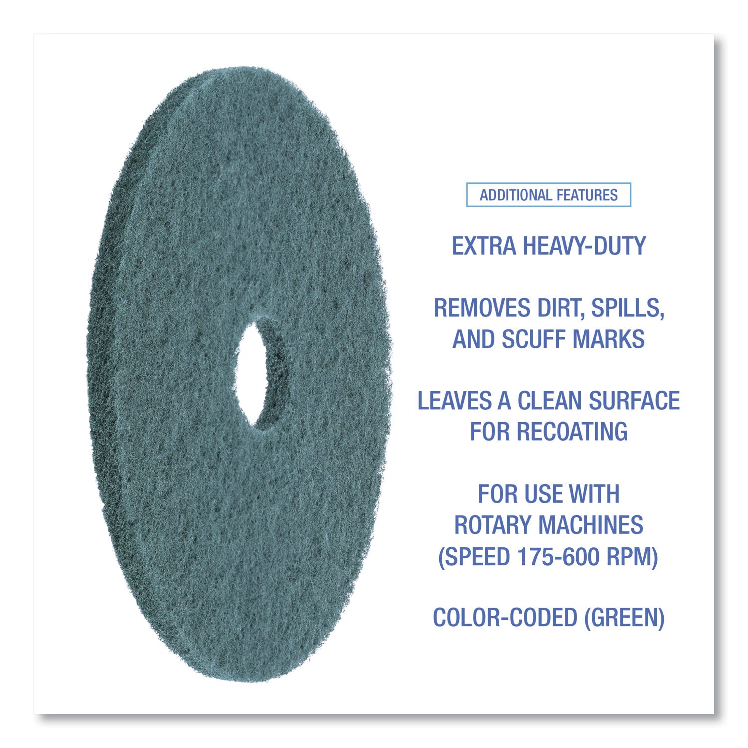 Boardwalk® Heavy-Duty Scrubbing Floor Pads, 20" Diameter, Green, 5/carton