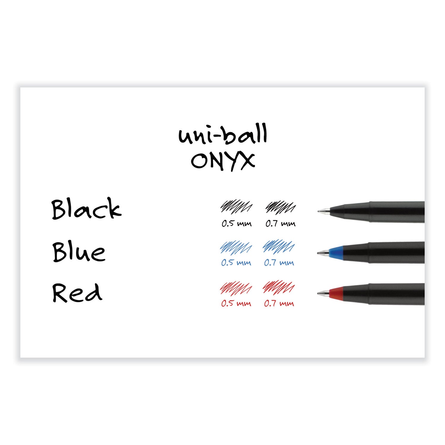 uniball® ONYX Rollerball Pen, Stick, Fine 0.7 mm, Black Ink, Black Barrel, Dozen