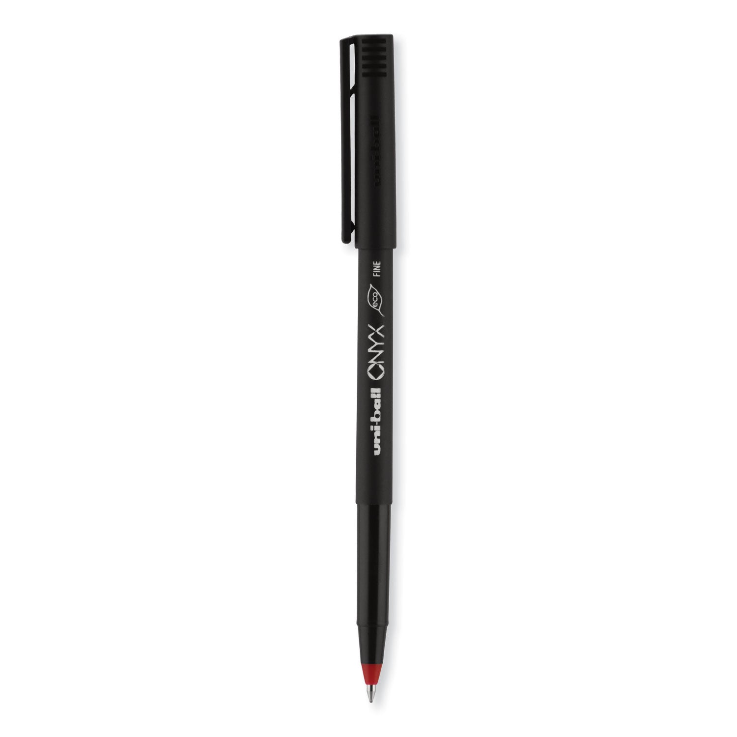 uniball® ONYX Rollerball Pen, Stick, Fine 0.7 mm, Red Ink, Black/Red Barrel, Dozen