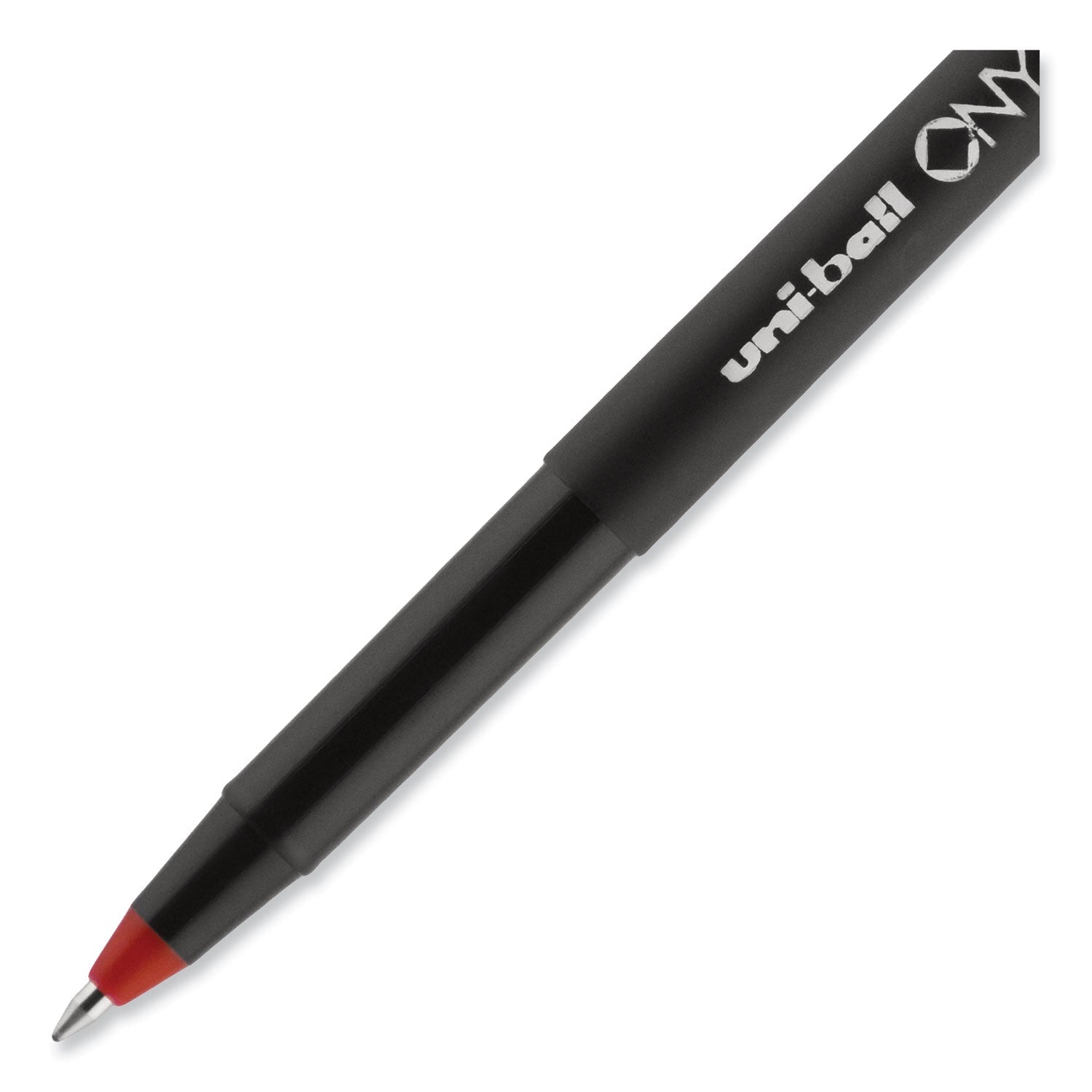 uniball® ONYX Rollerball Pen, Stick, Fine 0.7 mm, Red Ink, Black/Red Barrel, Dozen