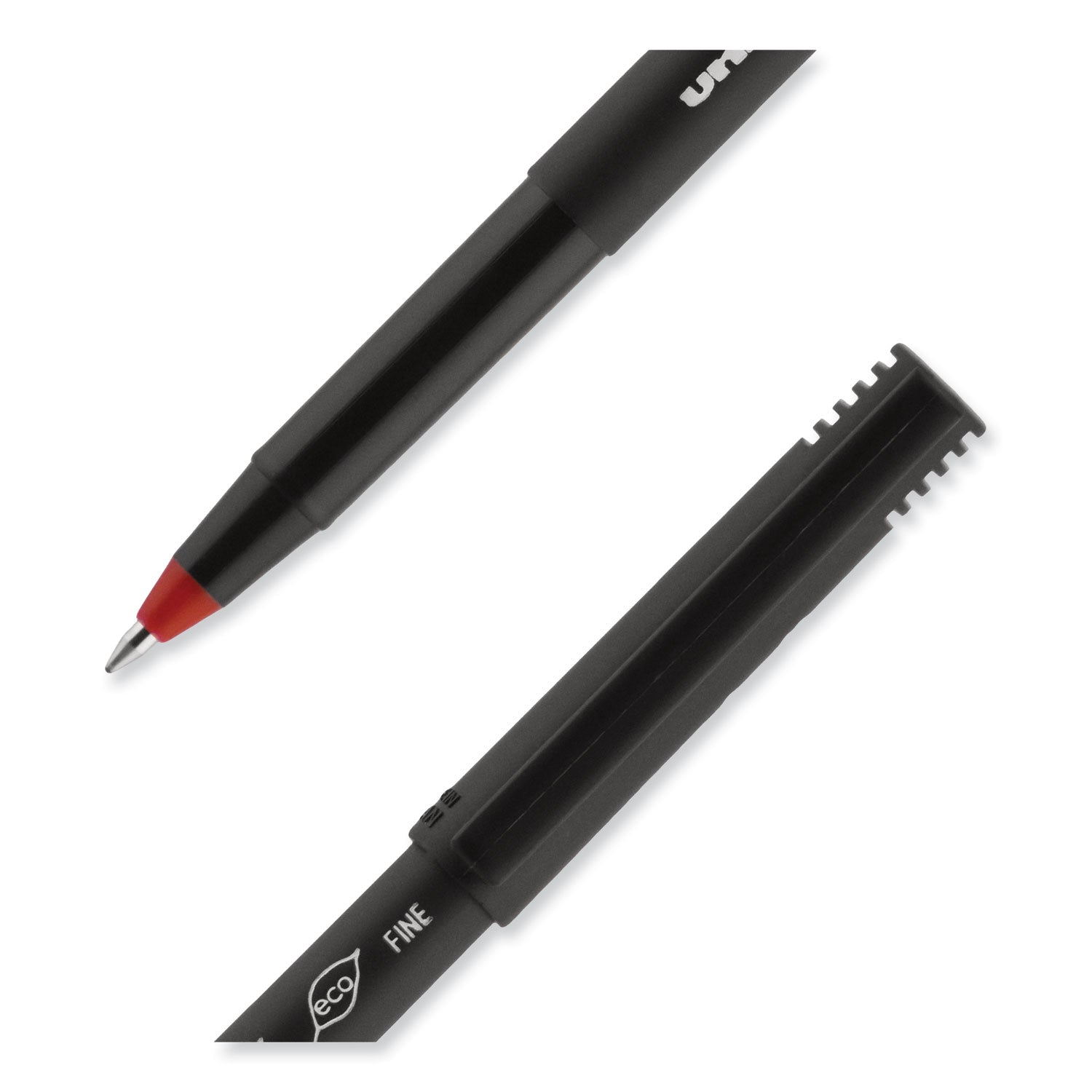 uniball® ONYX Rollerball Pen, Stick, Fine 0.7 mm, Red Ink, Black/Red Barrel, Dozen
