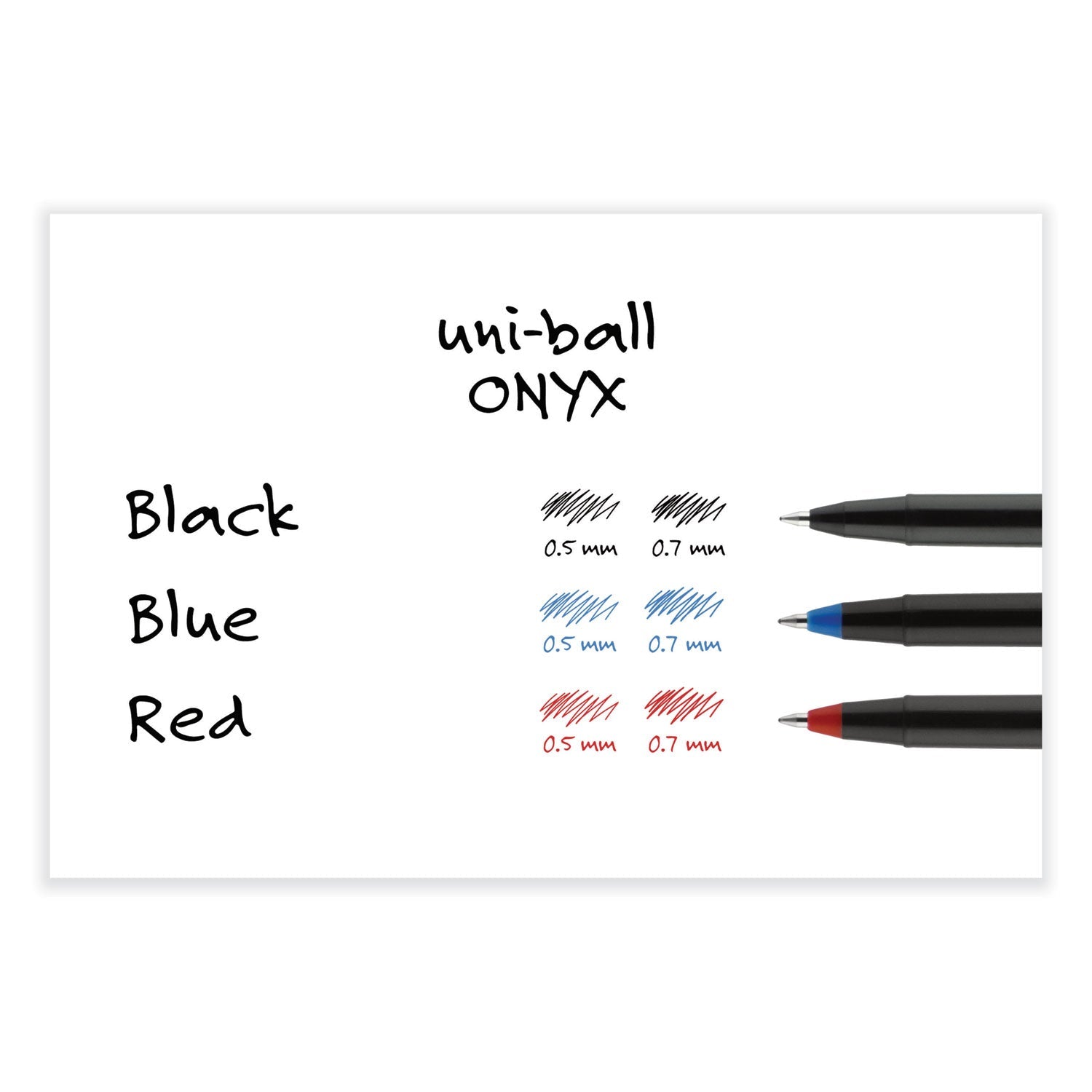 uniball® ONYX Rollerball Pen, Stick, Fine 0.7 mm, Red Ink, Black/Red Barrel, Dozen