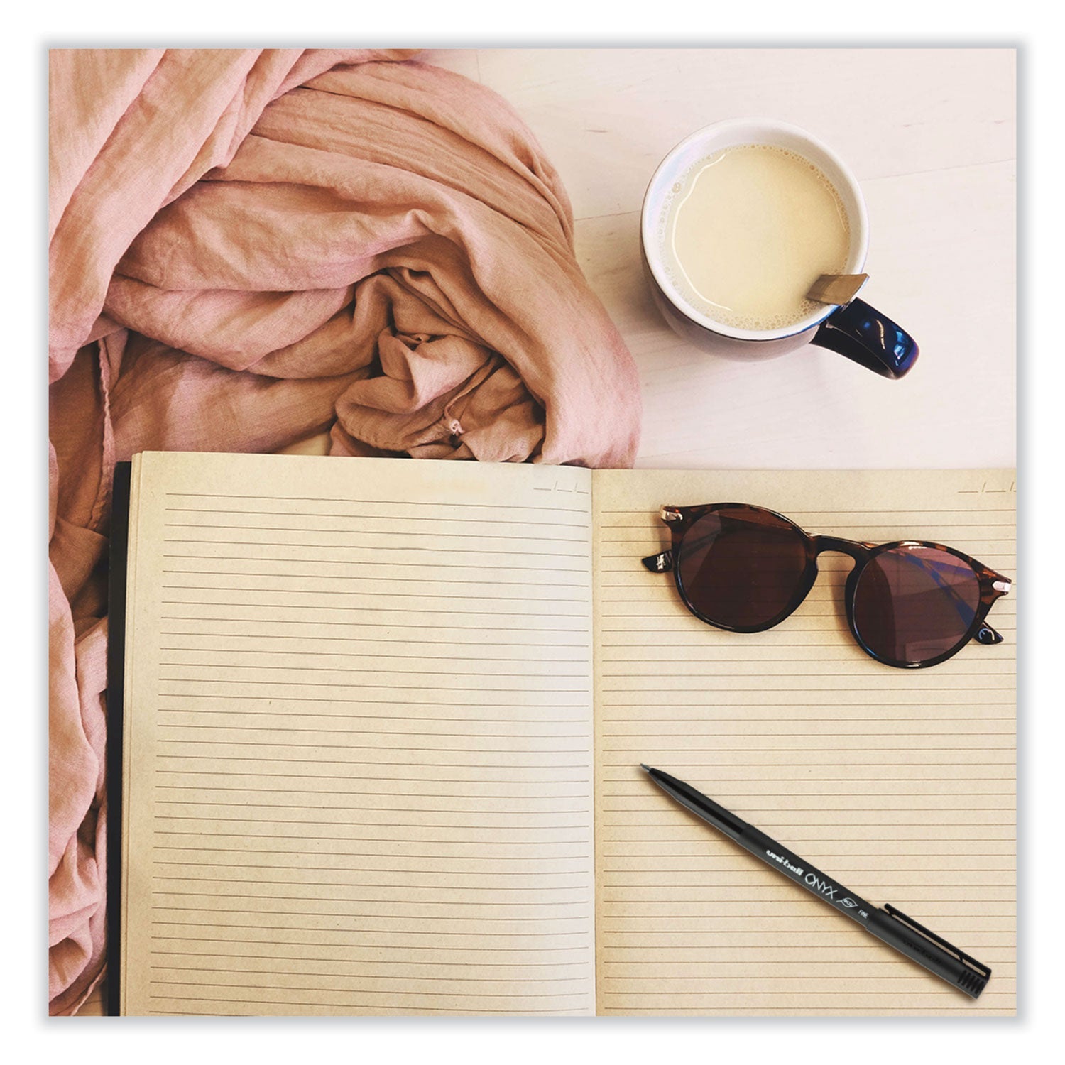 uniball® ONYX Rollerball Pen, Stick, Fine 0.7 mm, Blue Ink, Black/Blue Barrel, Dozen