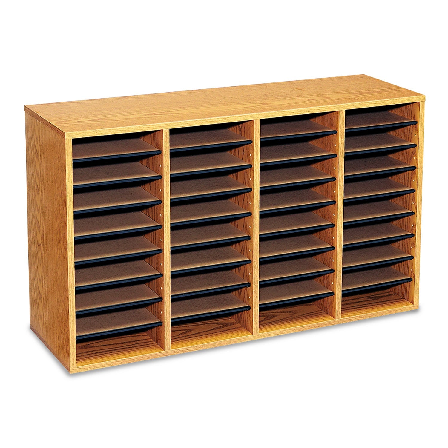 Safco® Wood/Laminate Literature Sorter, 36 Compartments, 39.25 x 11.75 x 24, Medium Oak