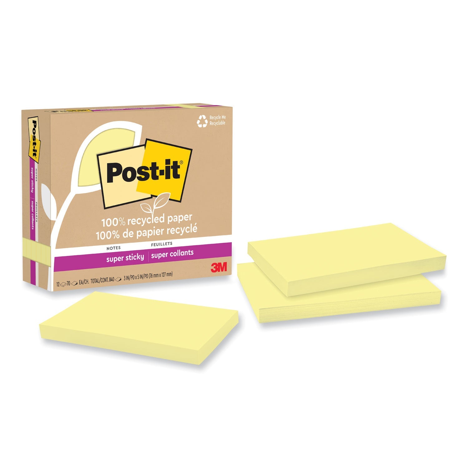 Recycled Super Sticky Notes | 3x5 | 12-Pack