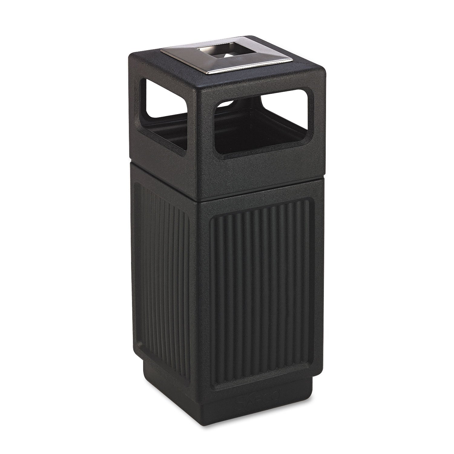 Safco® Canmeleon Recessed Panel Receptacles, 15 gal, Polyethylene, Black