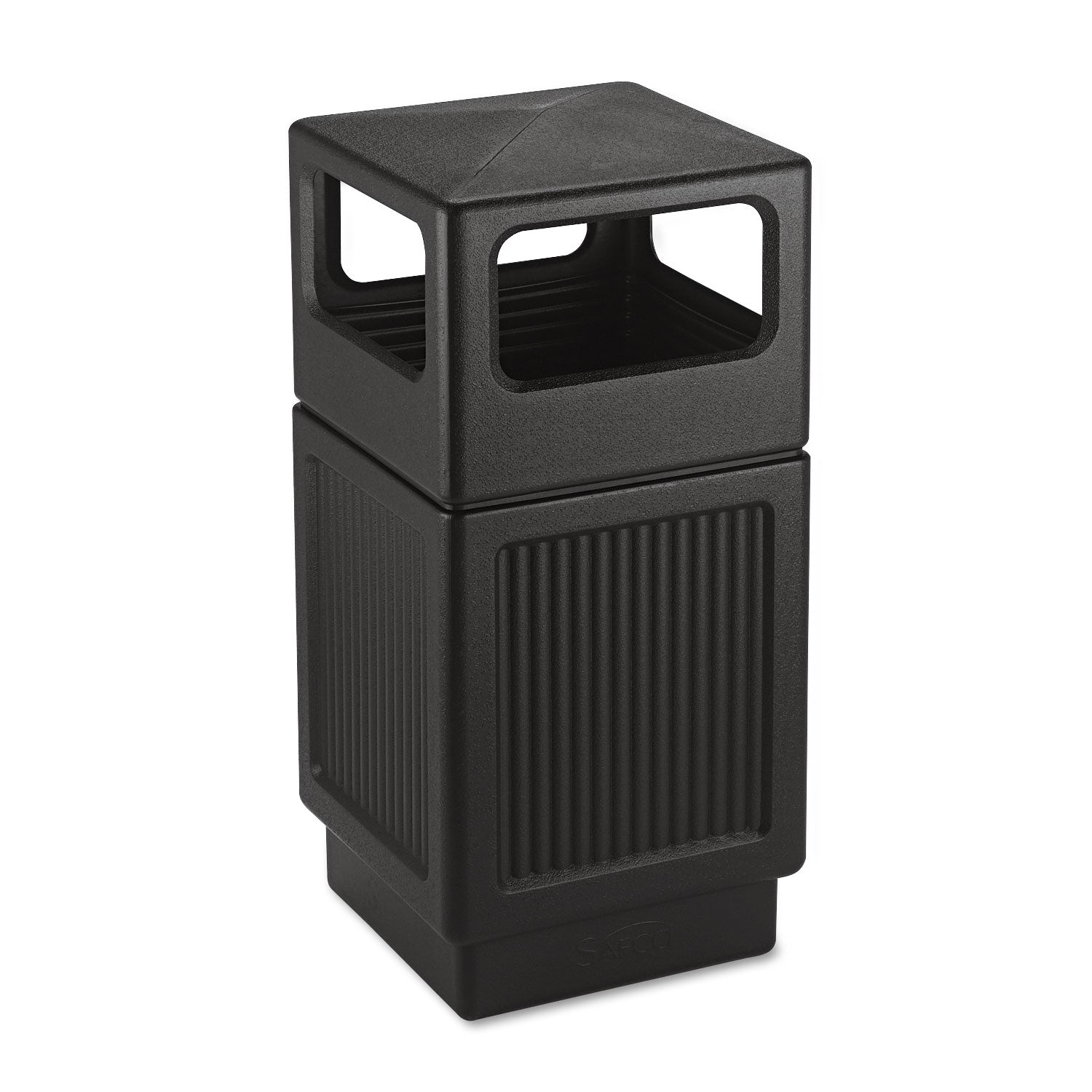 Safco® Canmeleon Recessed Panel Receptacles, Side-Open, 38 gal, Polyethylene, Black