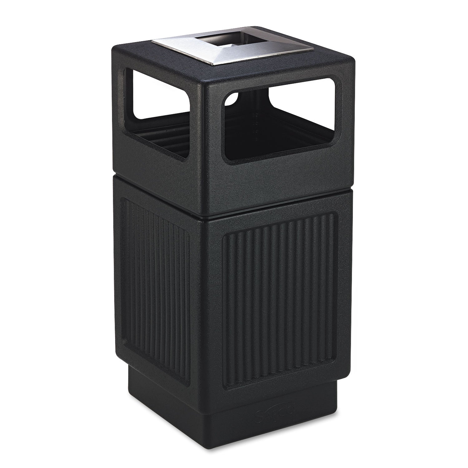 Safco® Canmeleon Recessed Panel Receptacles, 38 gal, Polyethylene, Black