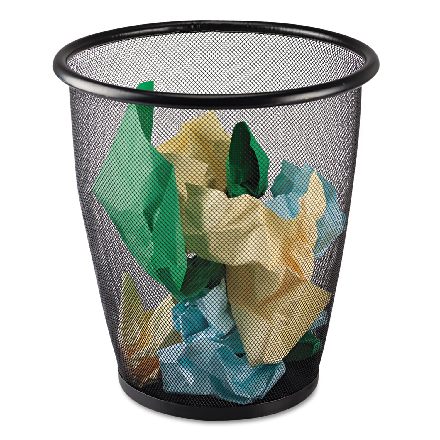 Safco® Onyx Round Mesh Wastebaskets, 5 gal, Steel Mesh, Black