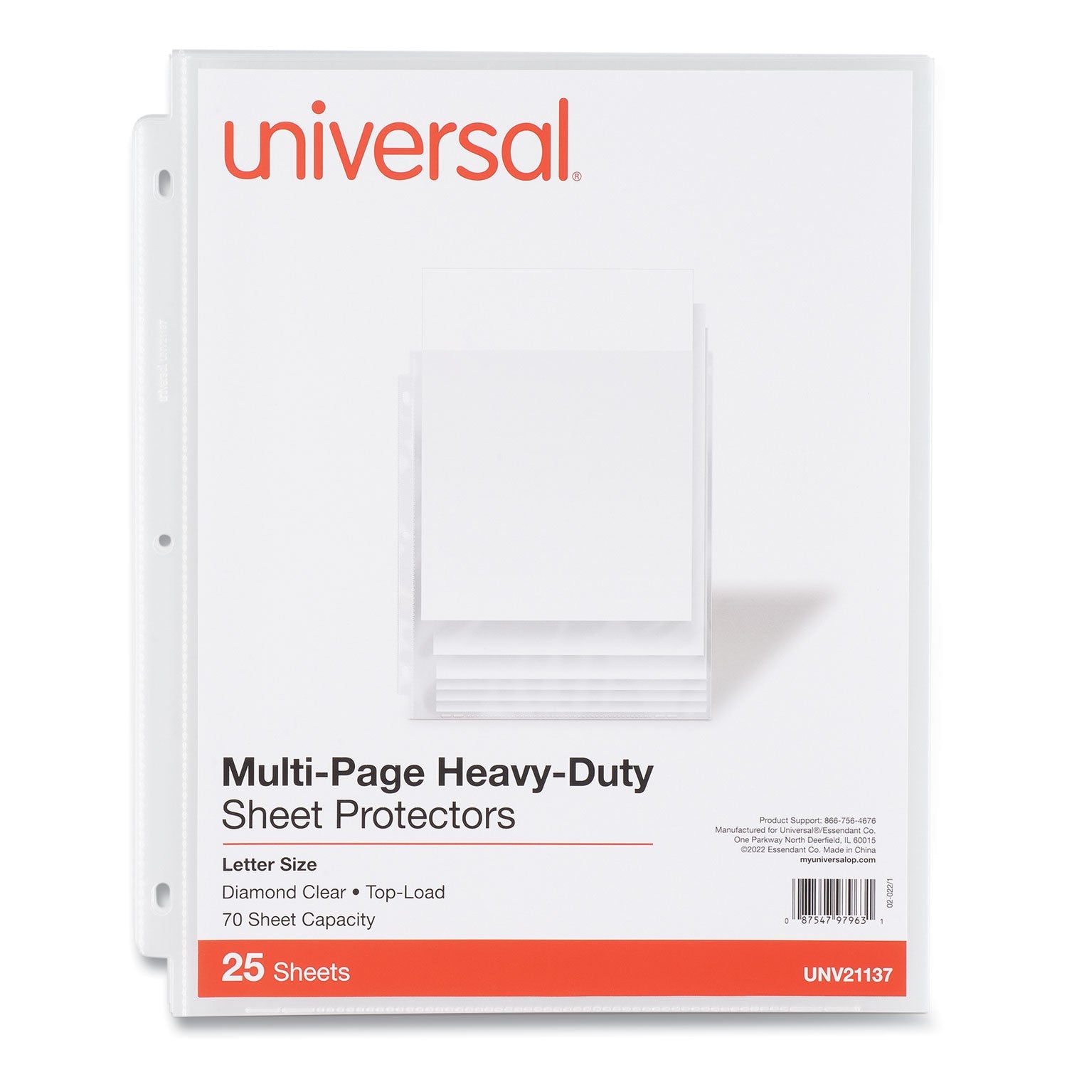 Universal® Top-Load Poly Sheet Protectors, Heavy Gauge, Letter Size, Clear, 25/Pack