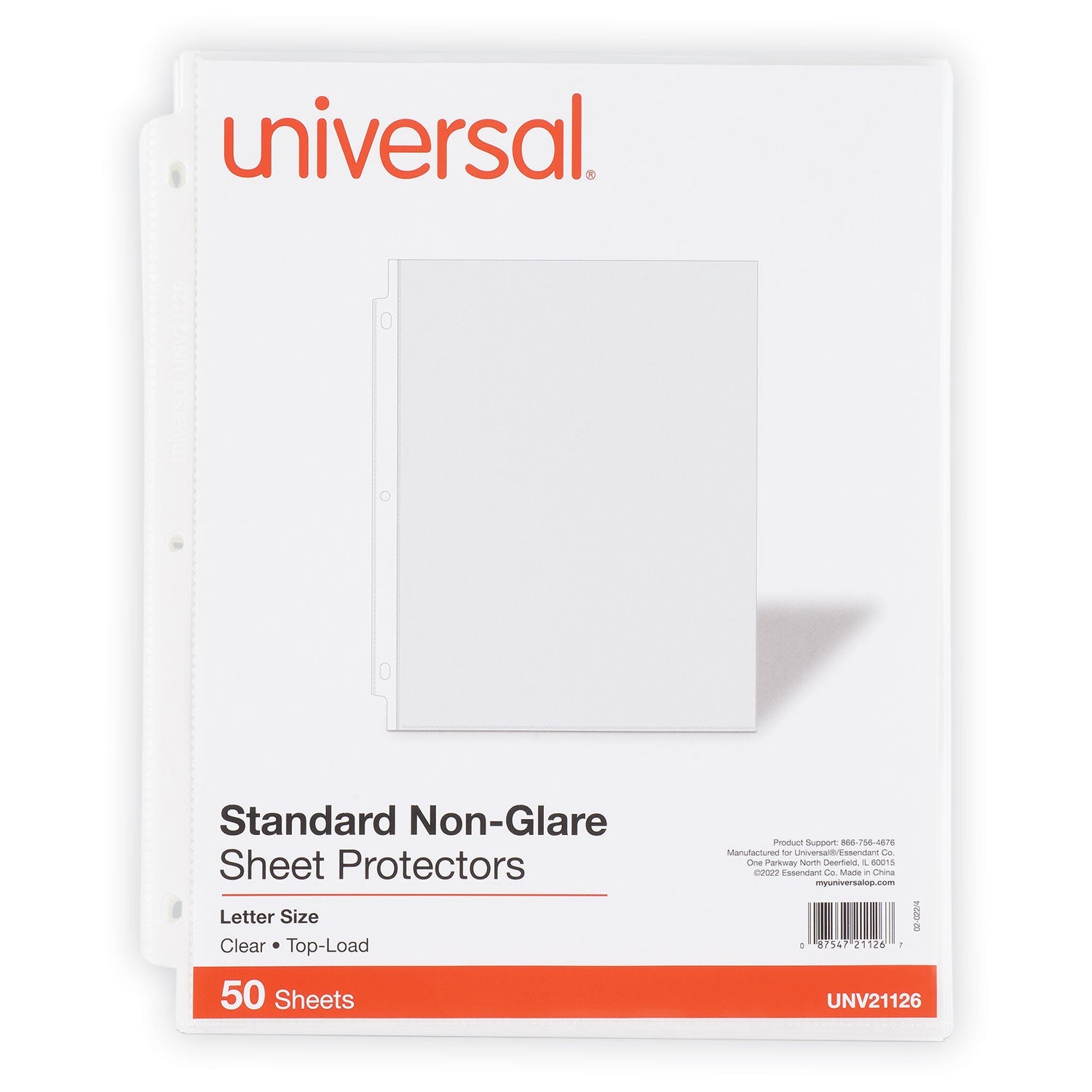Universal® Top-Load Poly Sheet Protectors, Std Gauge, Nonglare, Clear, 50/pack