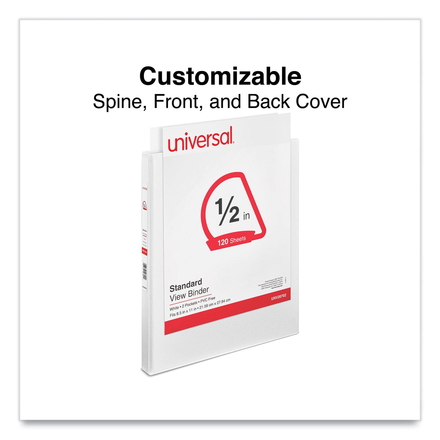 Universal® Slant D-Ring View Binder, 3 Rings, 0.5" Capacity, 11 x 8.5, White