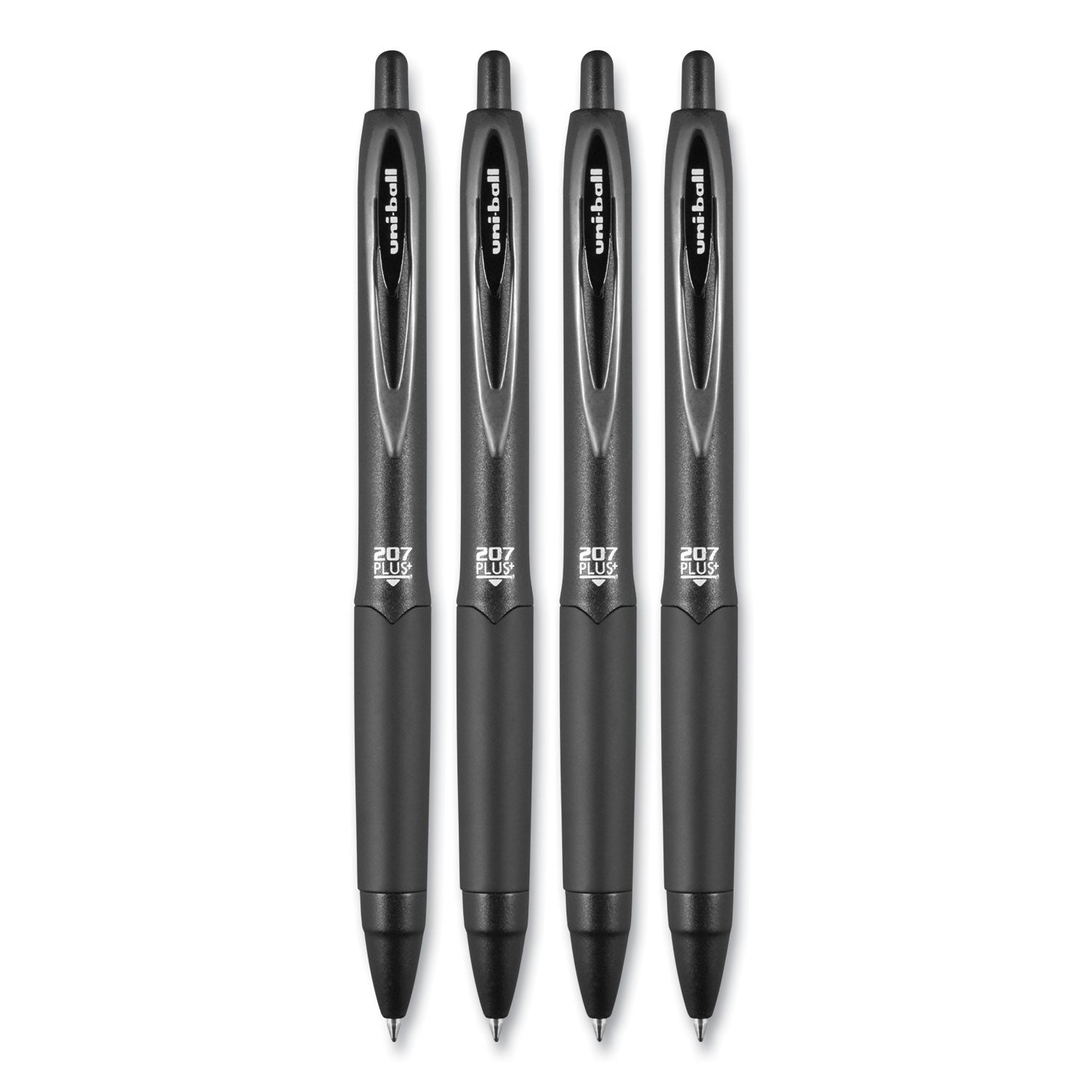 uniball® 207 Plus+ Gel Pen, Retractable, Medium 0.7 mm, Black Ink, Black Barrel, 4/Pack
