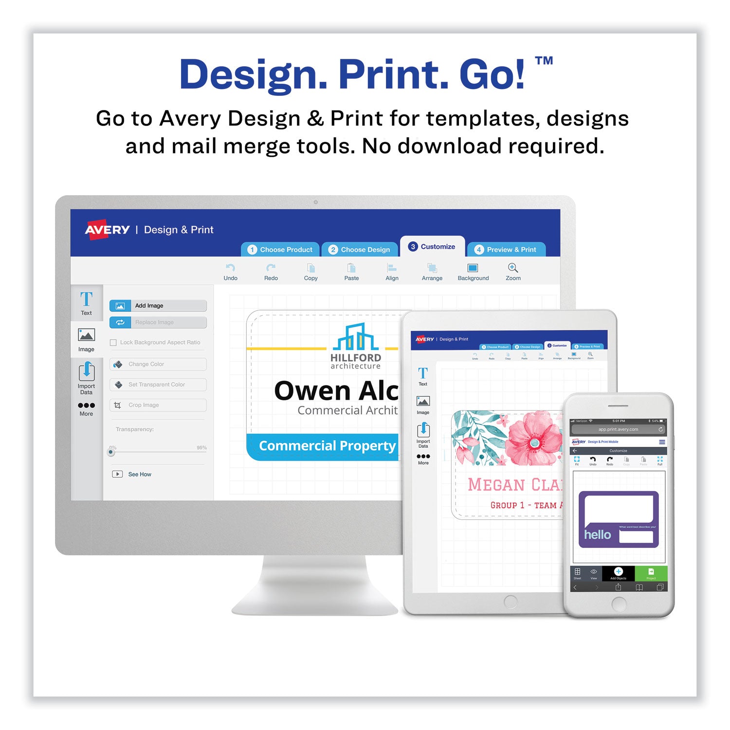 Avery® Printable Adhesive Name Badges, 3.38 X 2.33, Blue "hello", 100/pack