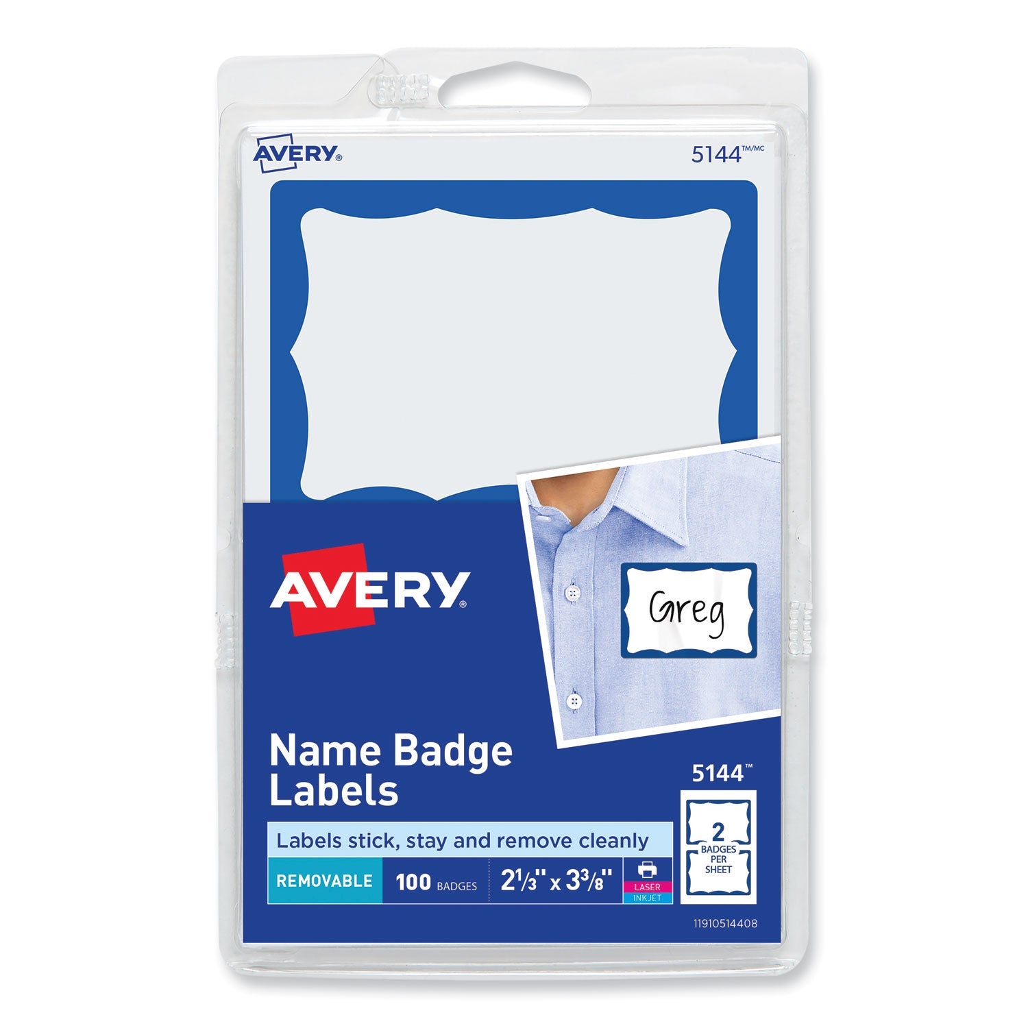 Avery® Printable Adhesive Name Badges, 3.38 X 2.33, Blue Border, 100/pack