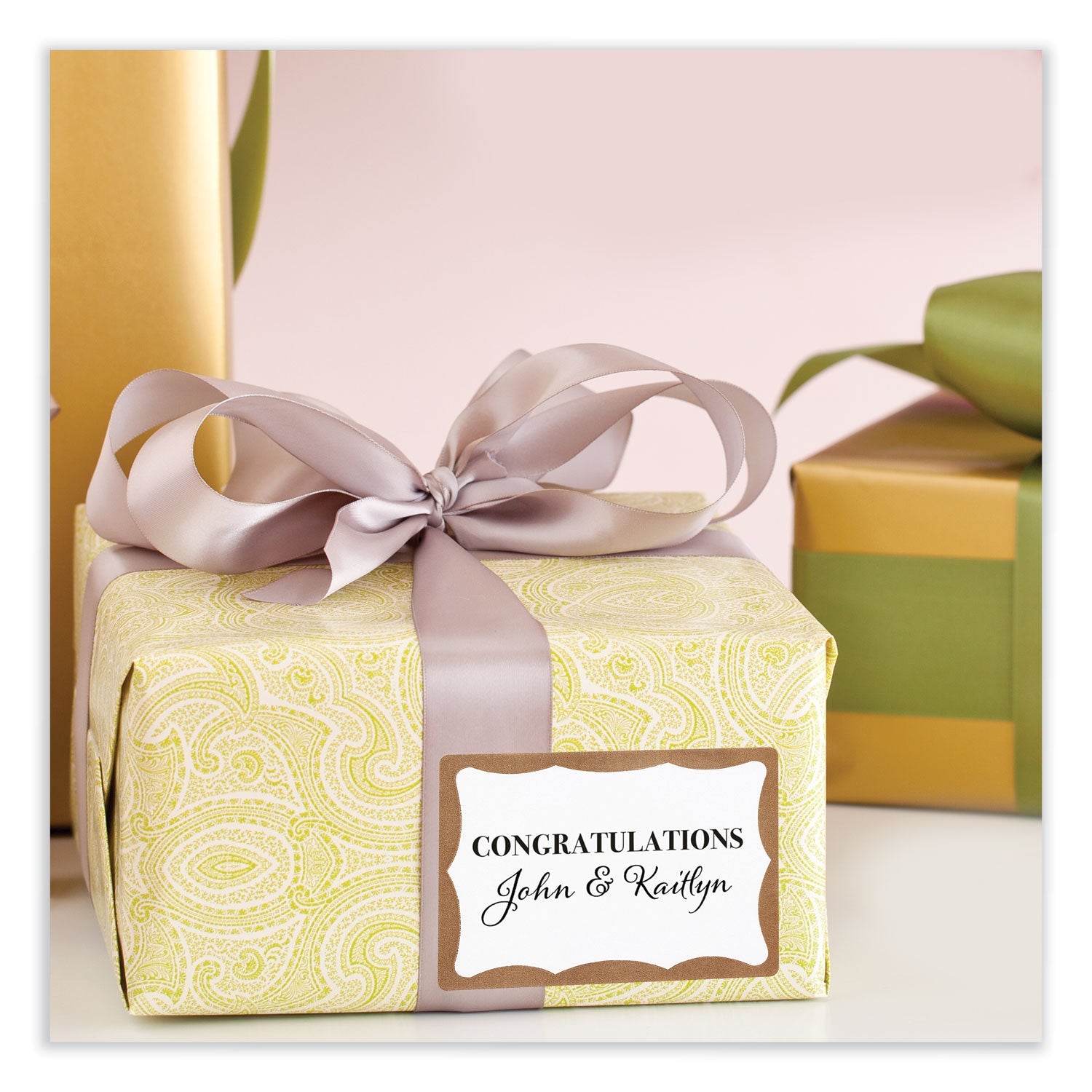 Avery® Printable Adhesive Name Badges, 3.38 X 2.33, Gold Border, 100/pack