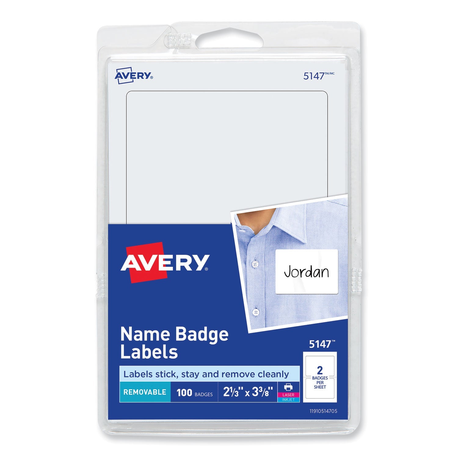 Avery® Printable Adhesive Name Badges, 3.38 X 2.33, White, 100/pack