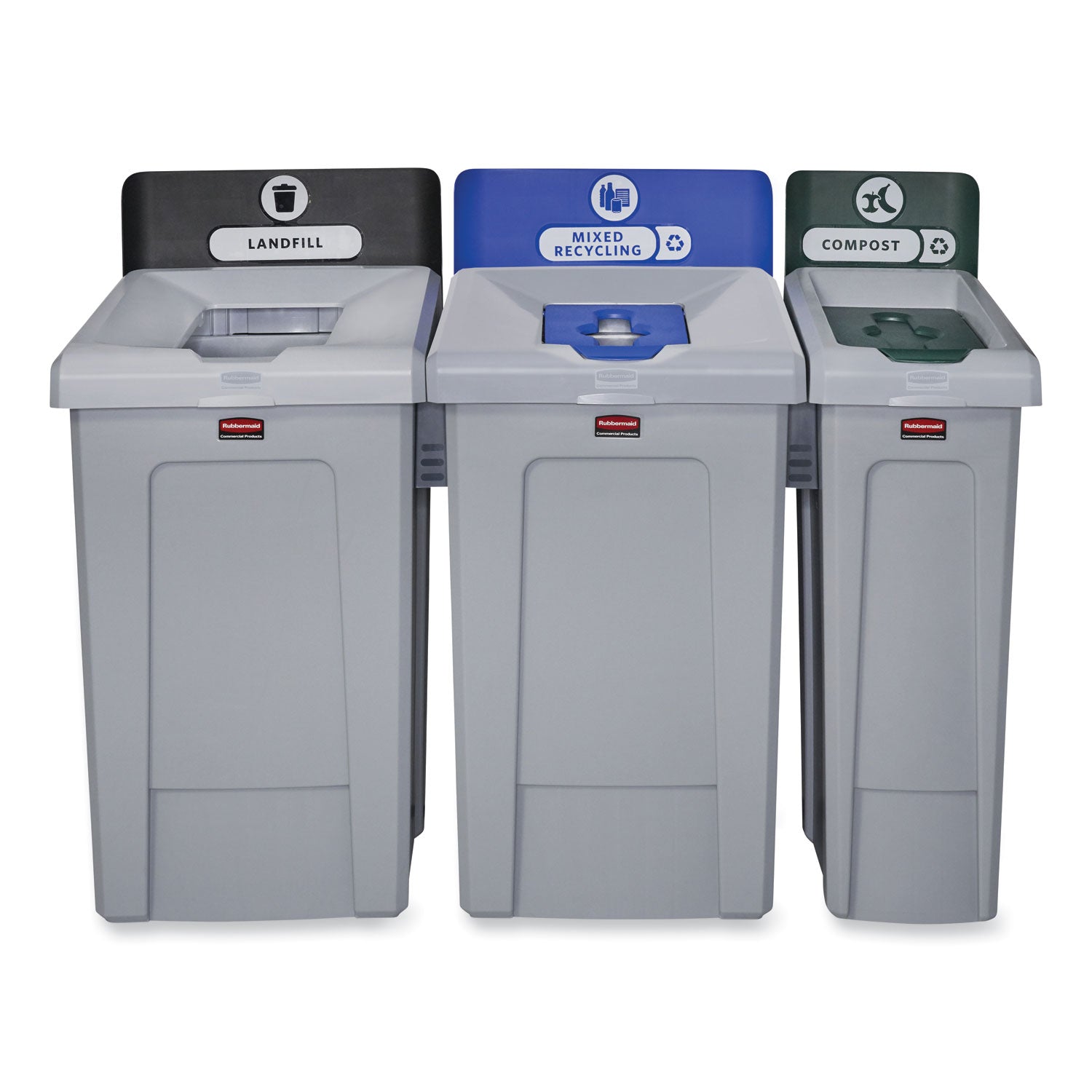 Rubbermaid® Commercial Slim Jim Recycling Station 1-Stream, Mixed Recycling Station, 33 gal, Resin, Gray