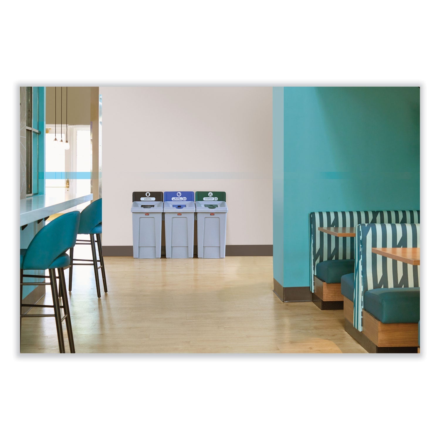 Rubbermaid® Commercial Slim Jim Recycling Station 1-Stream, Mixed Recycling Station, 33 gal, Resin, Gray - Bloom Skins