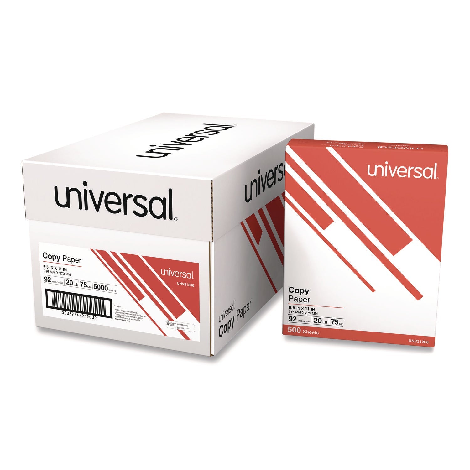 Universal® Copy Paper, 92 Bright, 20 lb Bond Weight, 8.5 x 11, White, 500 Sheets/Ream, 10 Reams/Carton