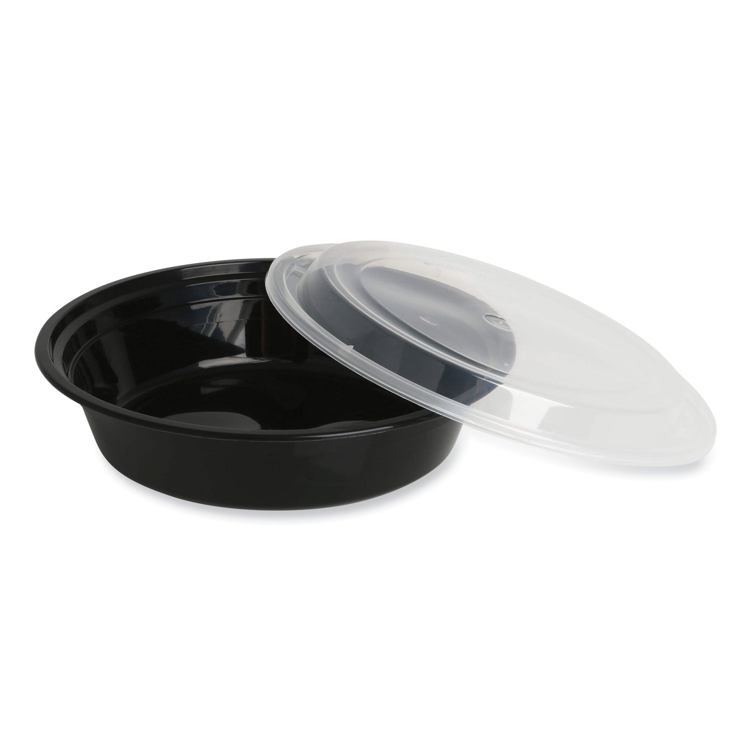GEN Microwavable Food Container with Lid, Round, 48 oz, 8.85 x 8.85 x 2.24, Black/Clear, Plastic, 150/Carton