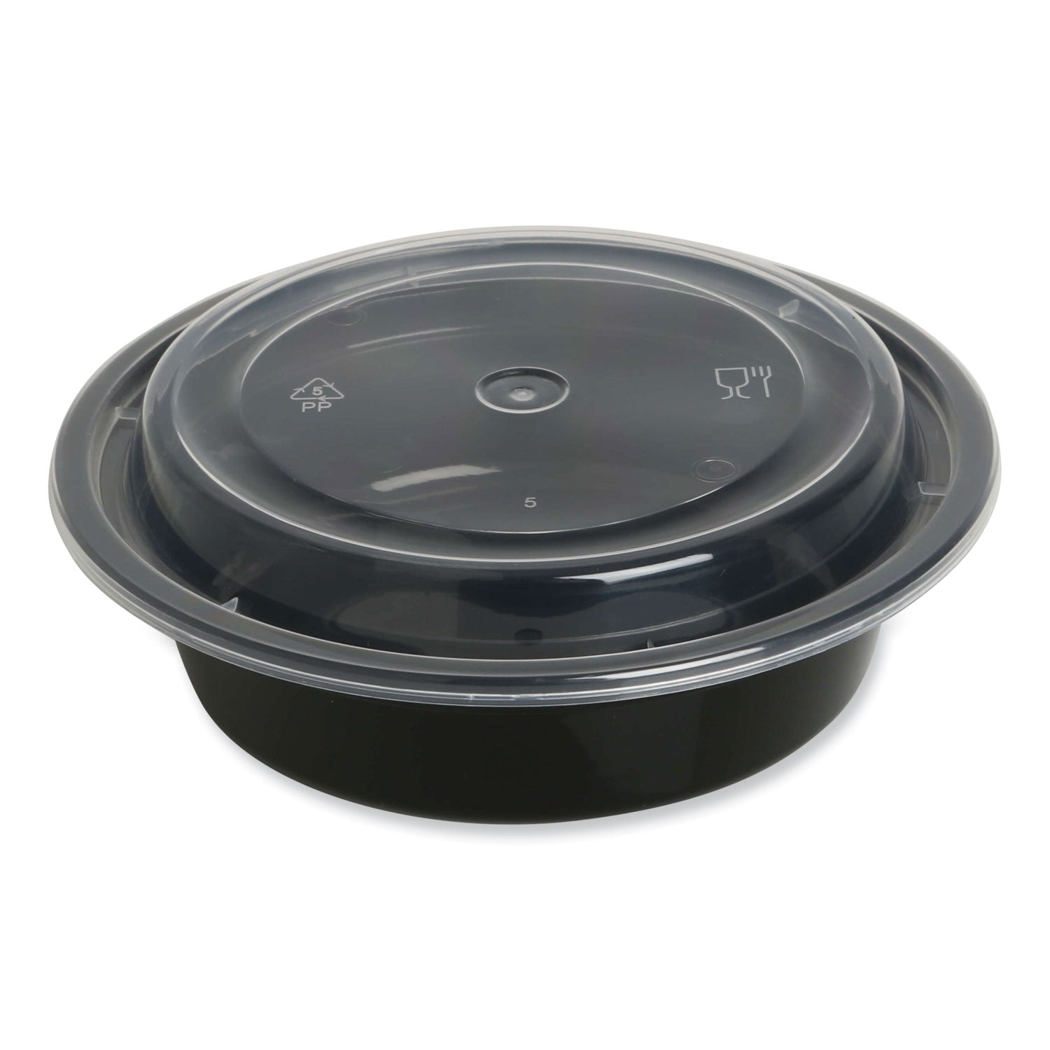 GEN Microwavable Food Container with Lid, Round, 16 oz, 6.29 x 6.29 x 1.96, Black/Clear, Plastic, 150/Carton