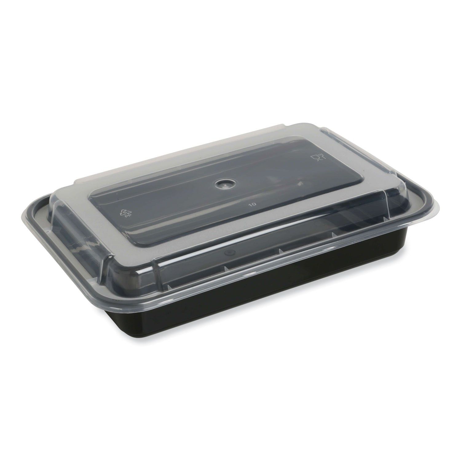 GEN Microwavable Food Container with Lid, Rectangular, 32 oz, 8.81 x 6.02 x 2.24, Black/Clear, Plastic, 150/Carton