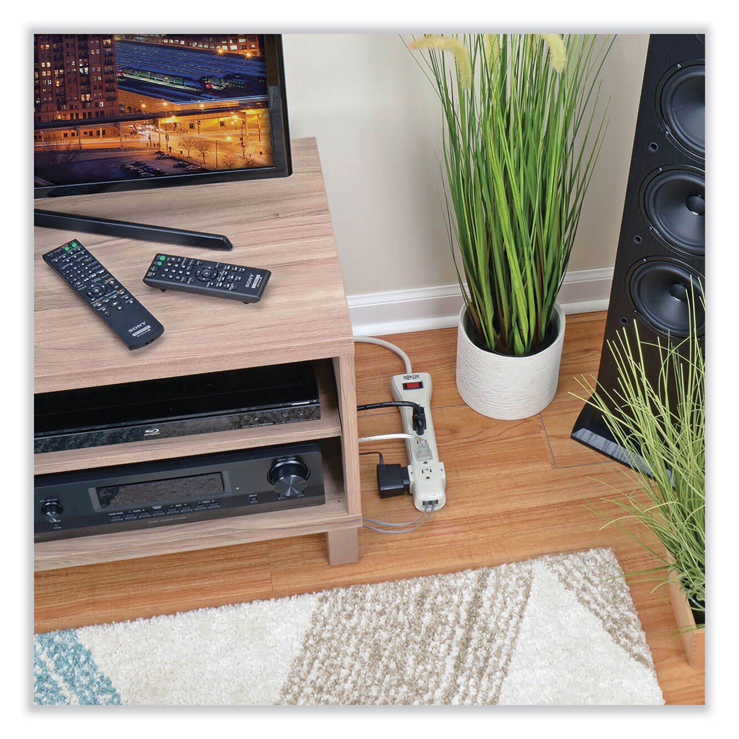 Tripp Lite by Eaton Protect It! Surge Protector, 7 AC Outlets, 15 ft Cord, 2,520 J, Light Gray - Bloom Skins