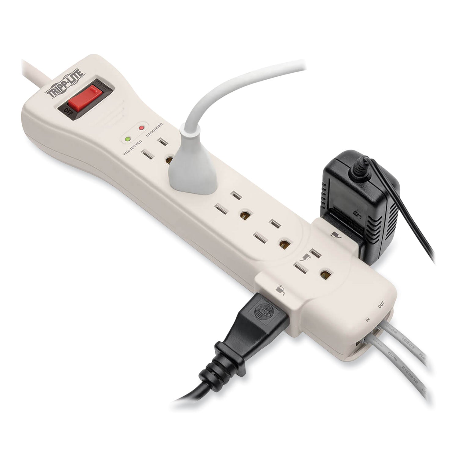 Tripp Lite by Eaton Protect It! Surge Protector, 7 AC Outlets, 15 ft Cord, 2,520 J, Light Gray - Bloom Skins