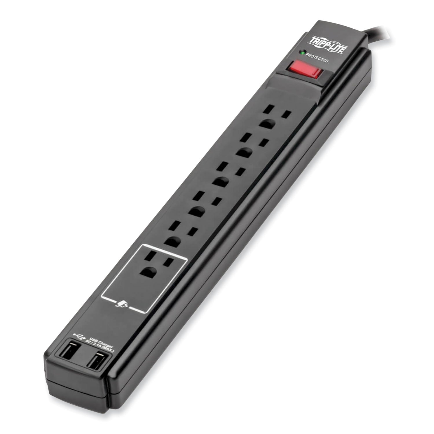 Tripp Lite by Eaton Protect It! Surge Protector, 6 AC Outlets/2 USB Ports, 6 ft Cord, 990 J, Black