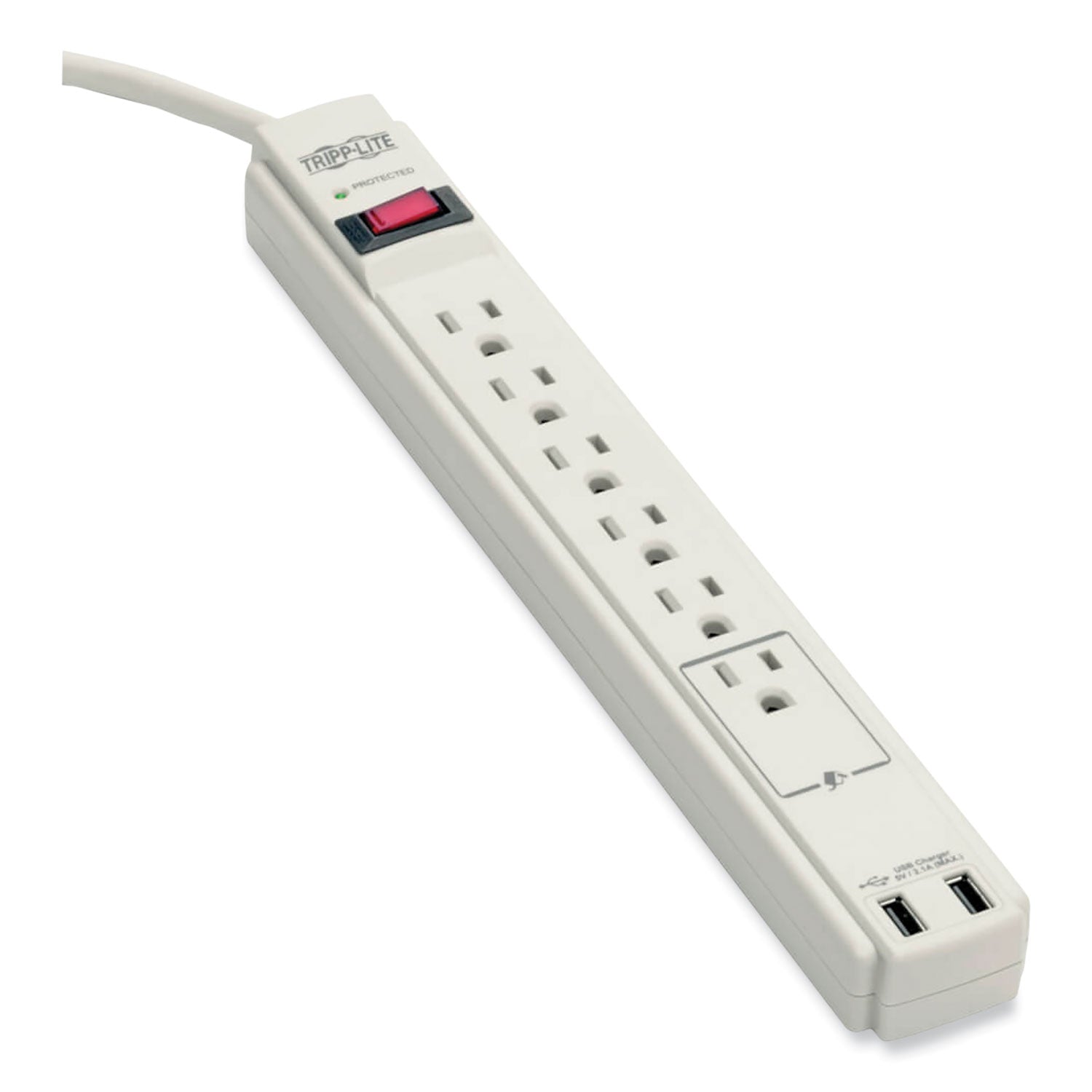 Tripp Lite by Eaton Protect It! Surge Protector, 6 AC Outlets/2 USB Ports, 6 ft Cord, 990 J, Cool Gray