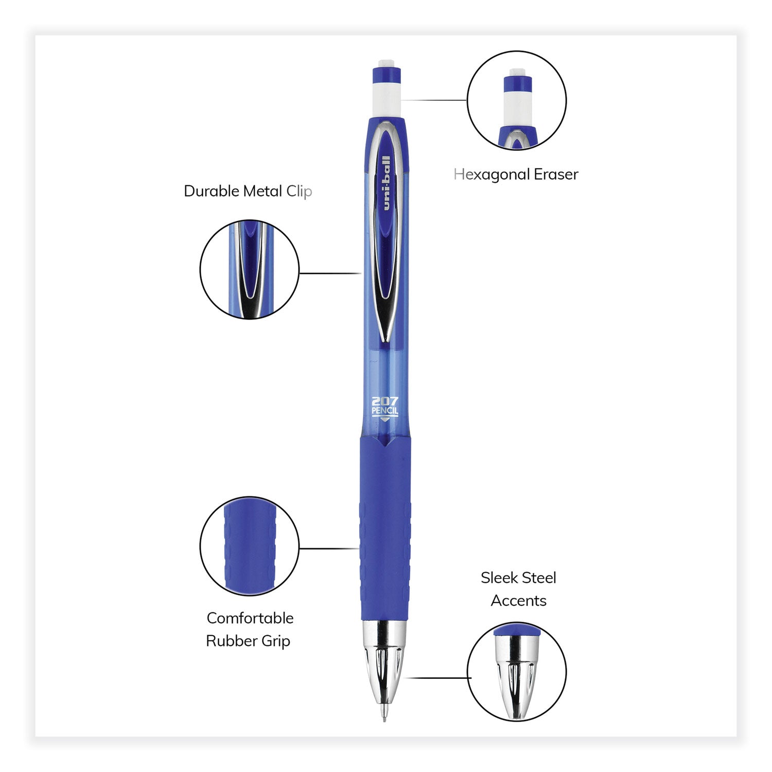 uniball® 207 Mechanical Pencil, 0.7 Mm, Hb (#2), Black Lead, Blue Barrel, Dozen - Bloom Skins