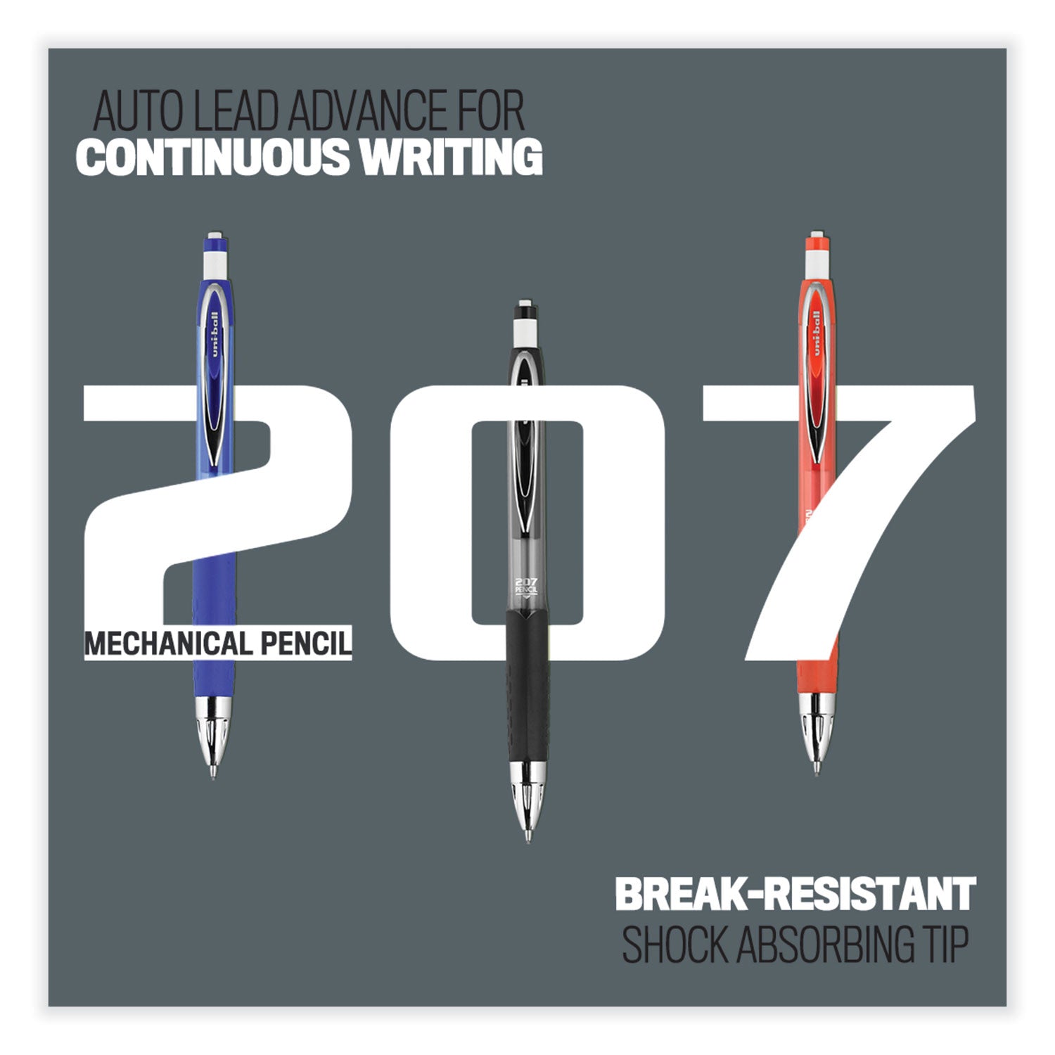 uniball® 207 Mechanical Pencil, 0.7 Mm, Hb (#2), Black Lead, Blue Barrel, Dozen - Bloom Skins