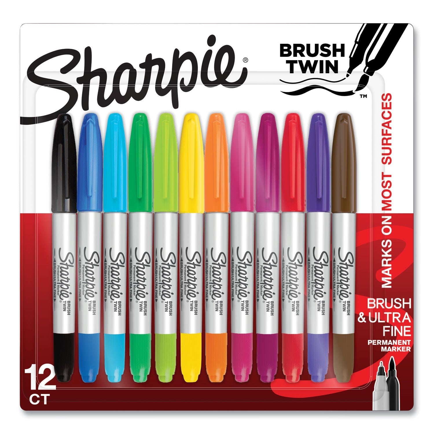 Brush Tip Permanent Marker | Twin Tip Assorted 12