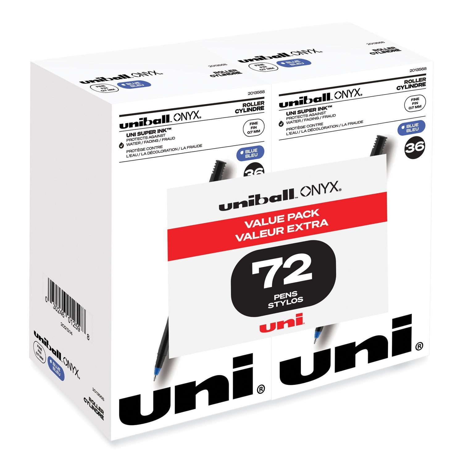 uniball® ONYX Rollerball Pen, Stick, Fine 0.7 mm, Blue Ink, Black/Blue Barrel, 72/Pack - Bloom Skins
