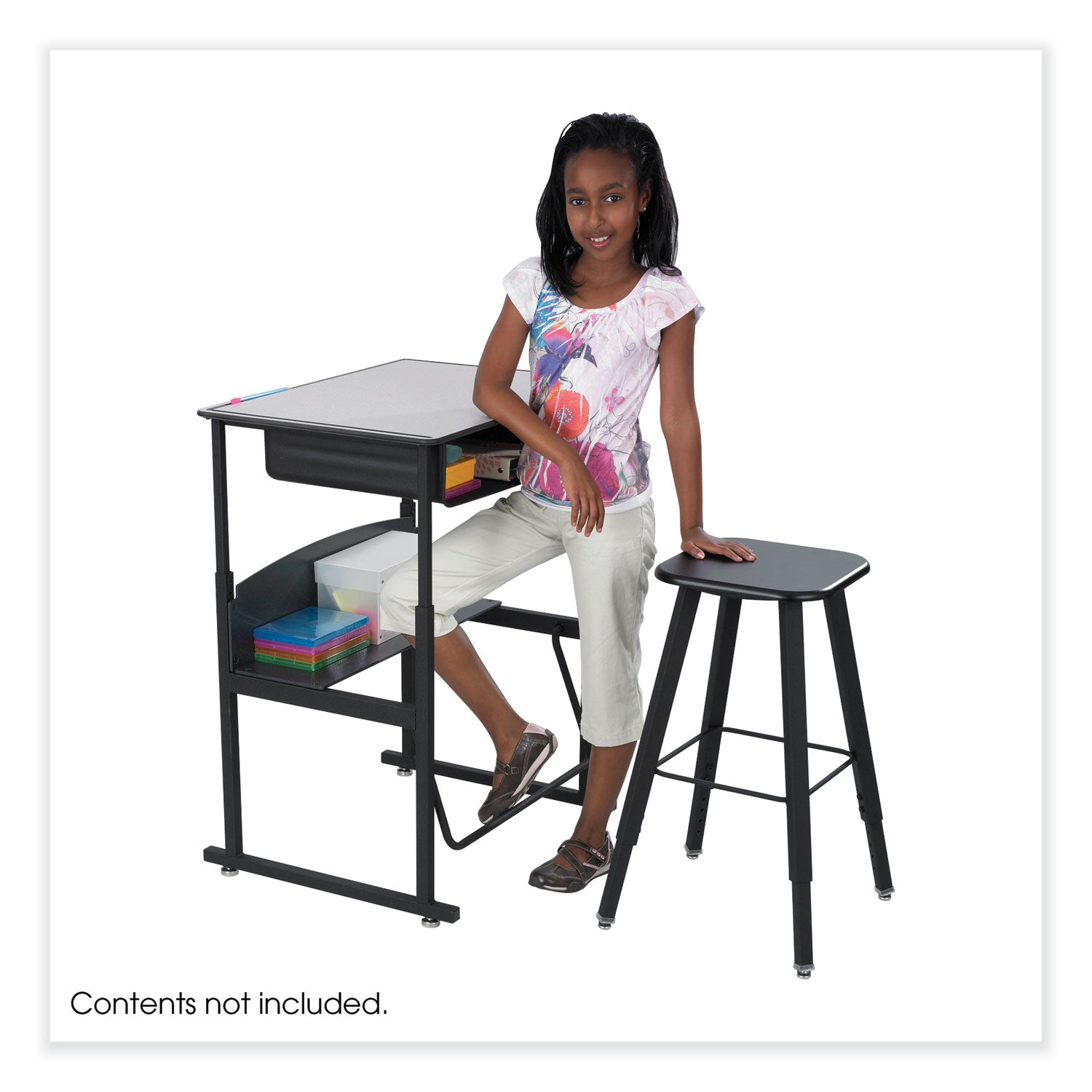 Safco® Alphabetter Adjustable-Height Student Stool, Backless, Supports Up To 250 Lb, 35.5" Seat Height, Black
