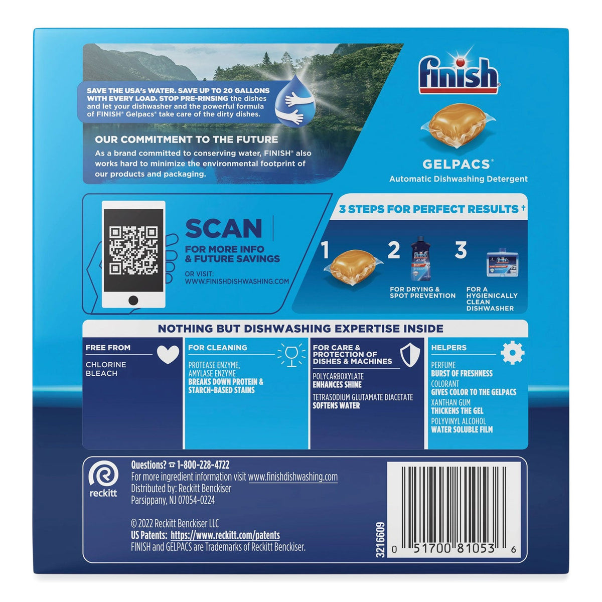 FINISH® Dish Detergent Gelpacs, Orange Scent, Box Of 32 Gelpacs, 8 Boxes/carton