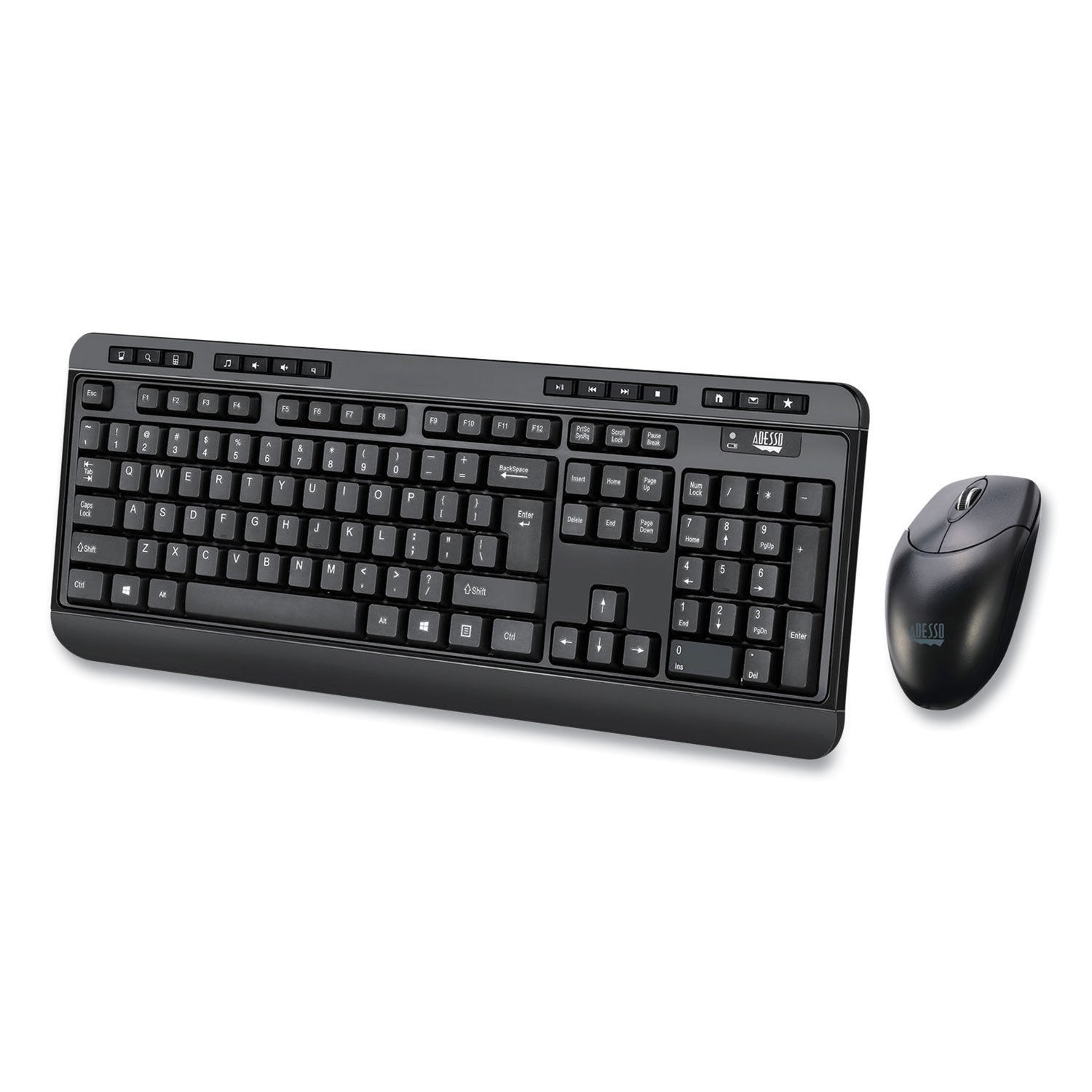 Adesso Wkb-1320cb Antimicrobial Wireless Desktop Keyboard And Mouse, 2.4 Ghz Frequency/30 Ft Wireless Range, Black