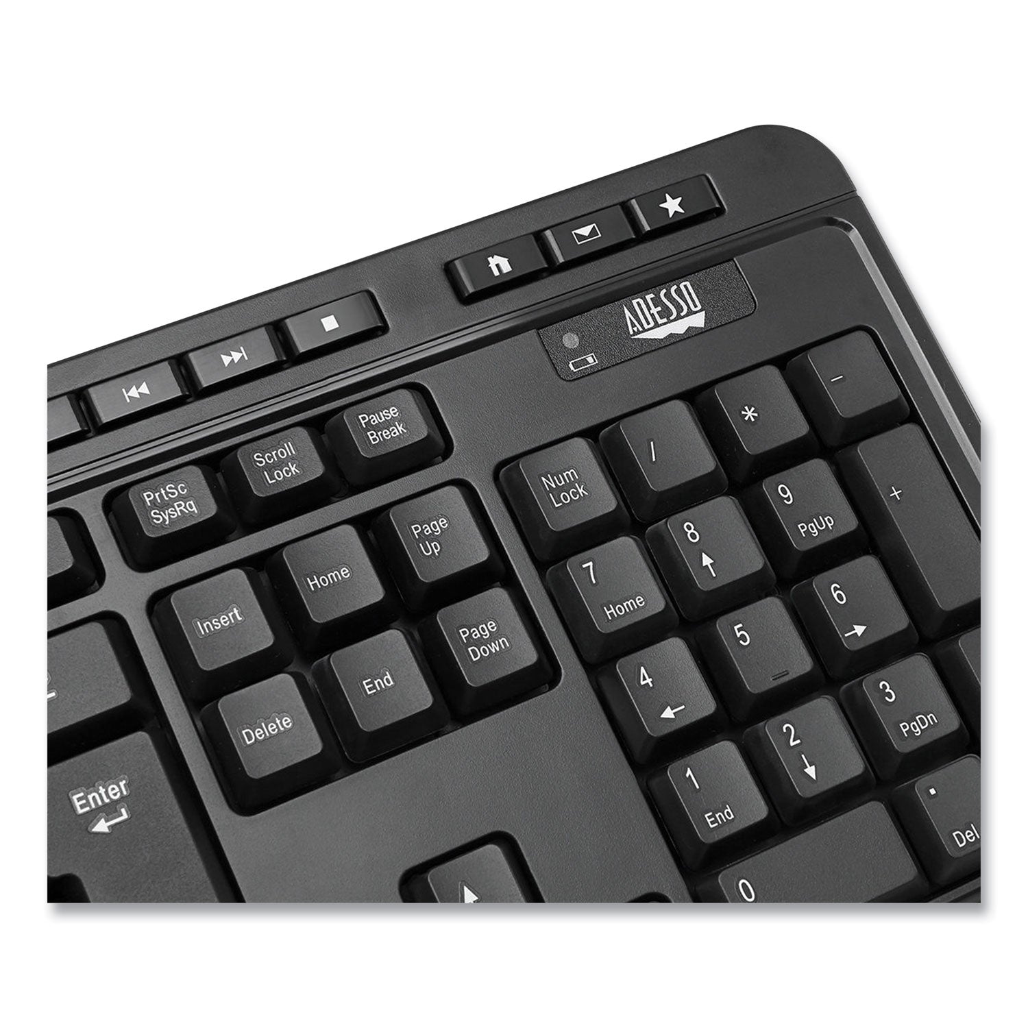 Adesso Wkb-1320cb Antimicrobial Wireless Desktop Keyboard And Mouse, 2.4 Ghz Frequency/30 Ft Wireless Range, Black
