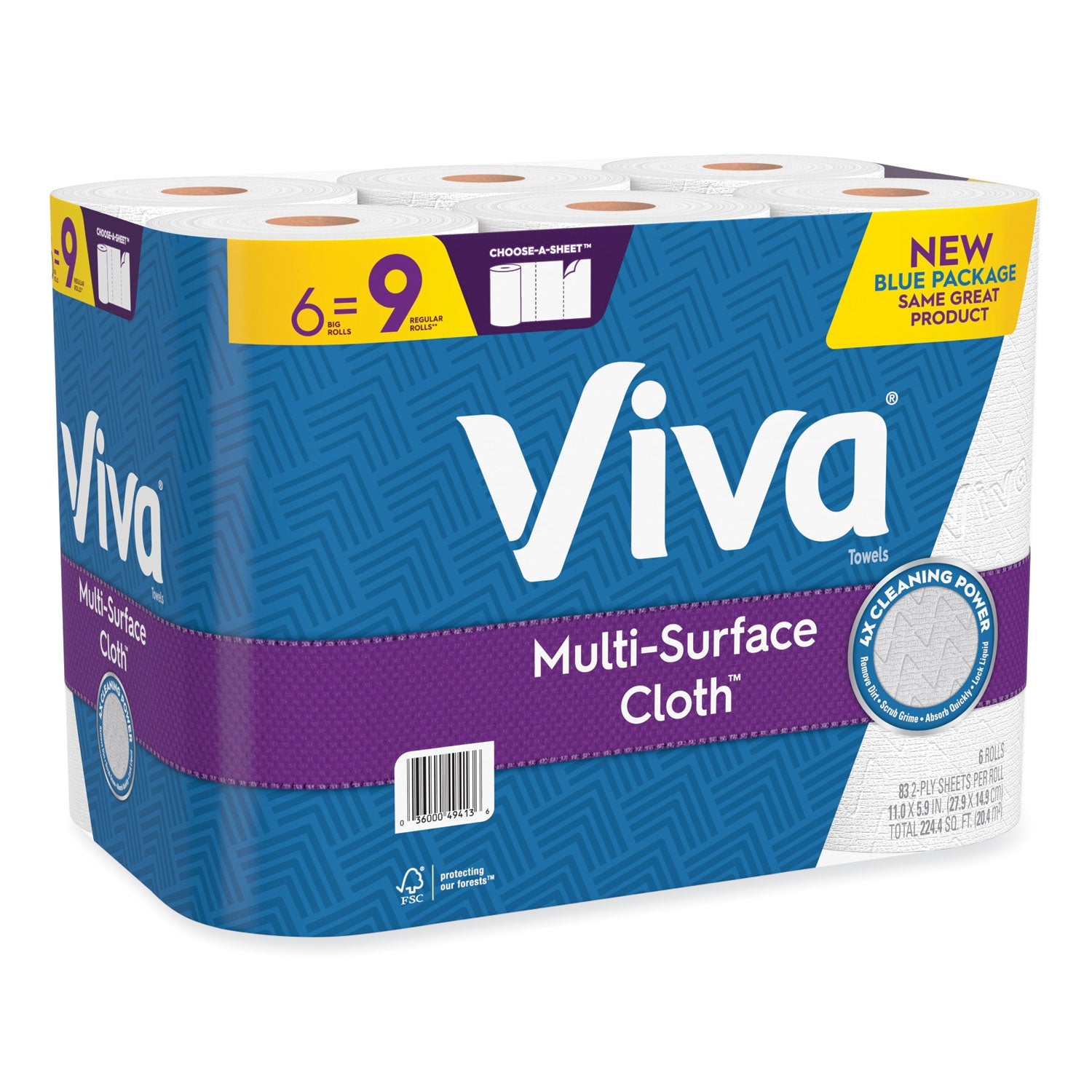 Viva® Multi-Surface Cloth Choose-A-Sheet Kitchen Roll Paper Towels 2-Ply, 11 X 5.9, White, 83/roll, 6 Rolls/pack, 4 Packs/carton