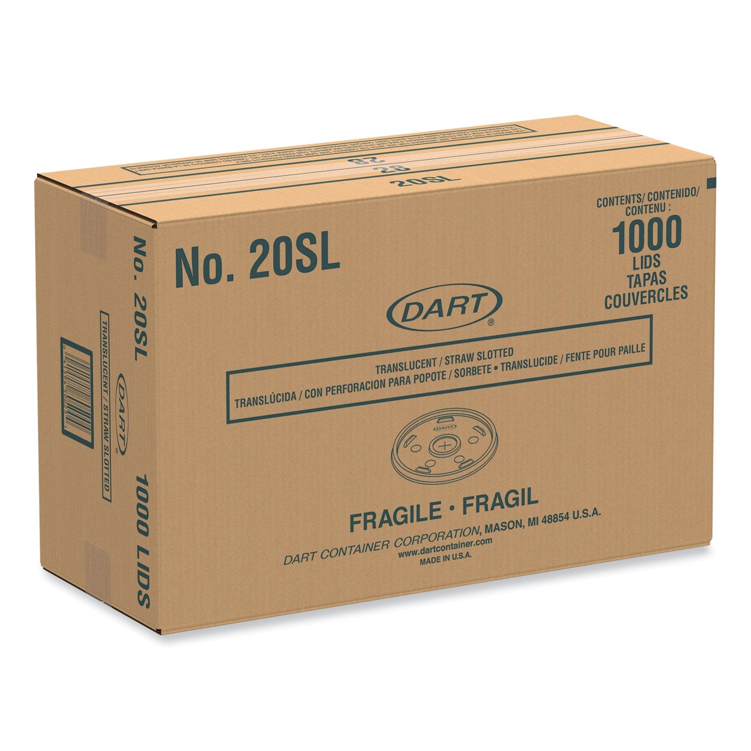 Dart® Cold Cup Lids, Fits 8 oz to 32 oz Cold Cups/Containers, Plastic, Translucent, 100/Sleeve, 10 Sleeves/Carton