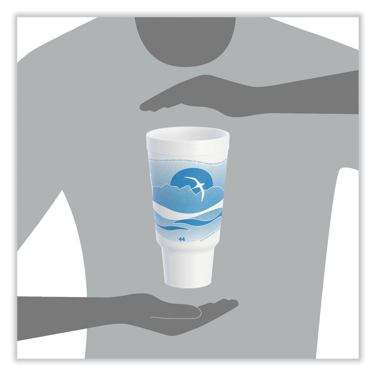 Dart® Horizon Hot/Cold Foam Drinking Cups, 44 oz, White/Ocean Blue, 15/Bag, 20 Bags/Carton