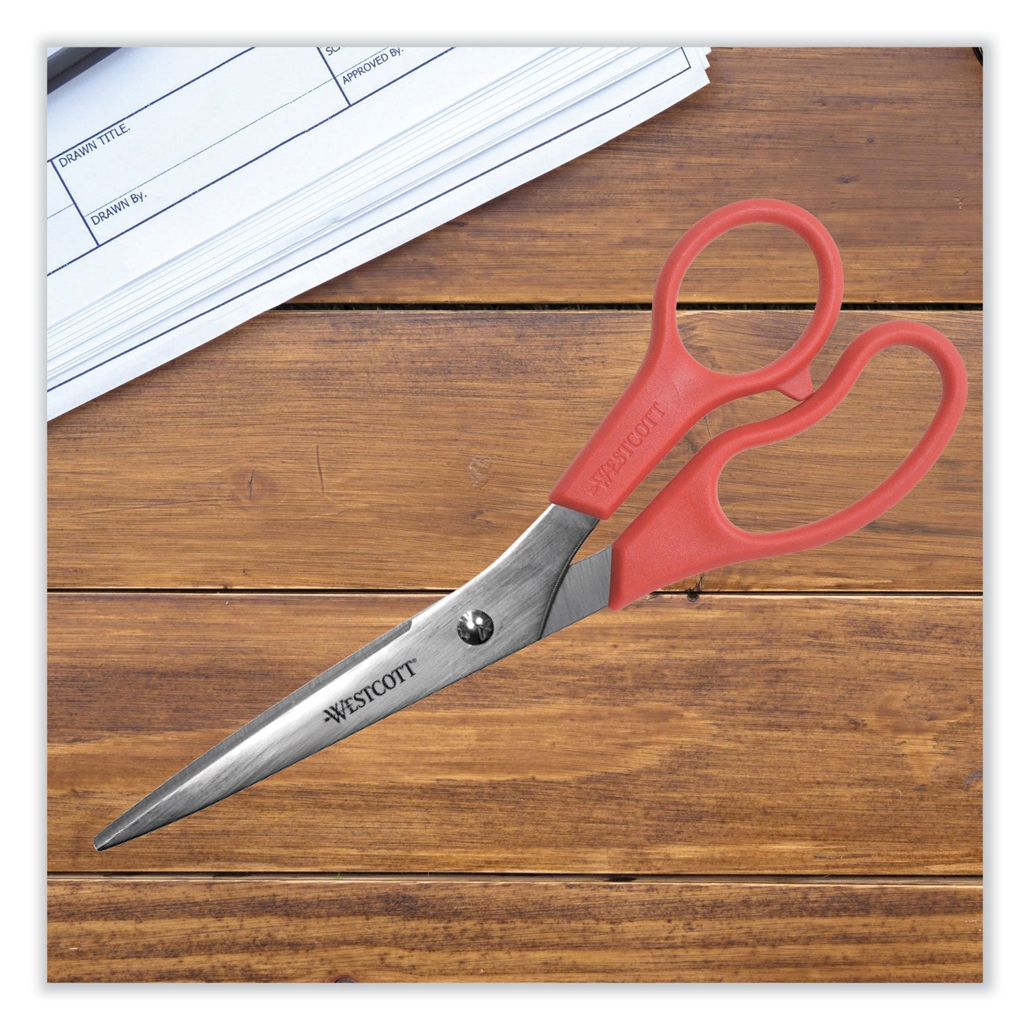 Westcott® Value Line Stainless Steel Shears, 8" Long, 3.5" Cut Length, Offset Red Handle