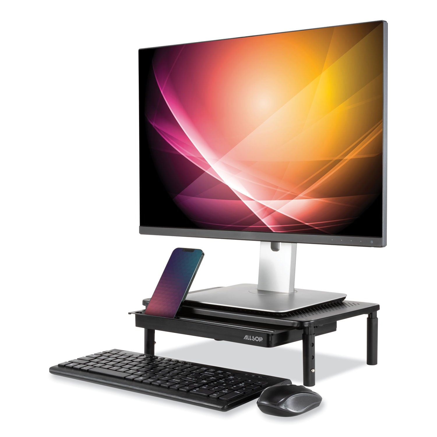 Allsop® Metal Art Tri Level Stand, For 27" Monitors, 14.5" X 9.25" X 4.13" To 5.75", Black, Supports 30 Lb
