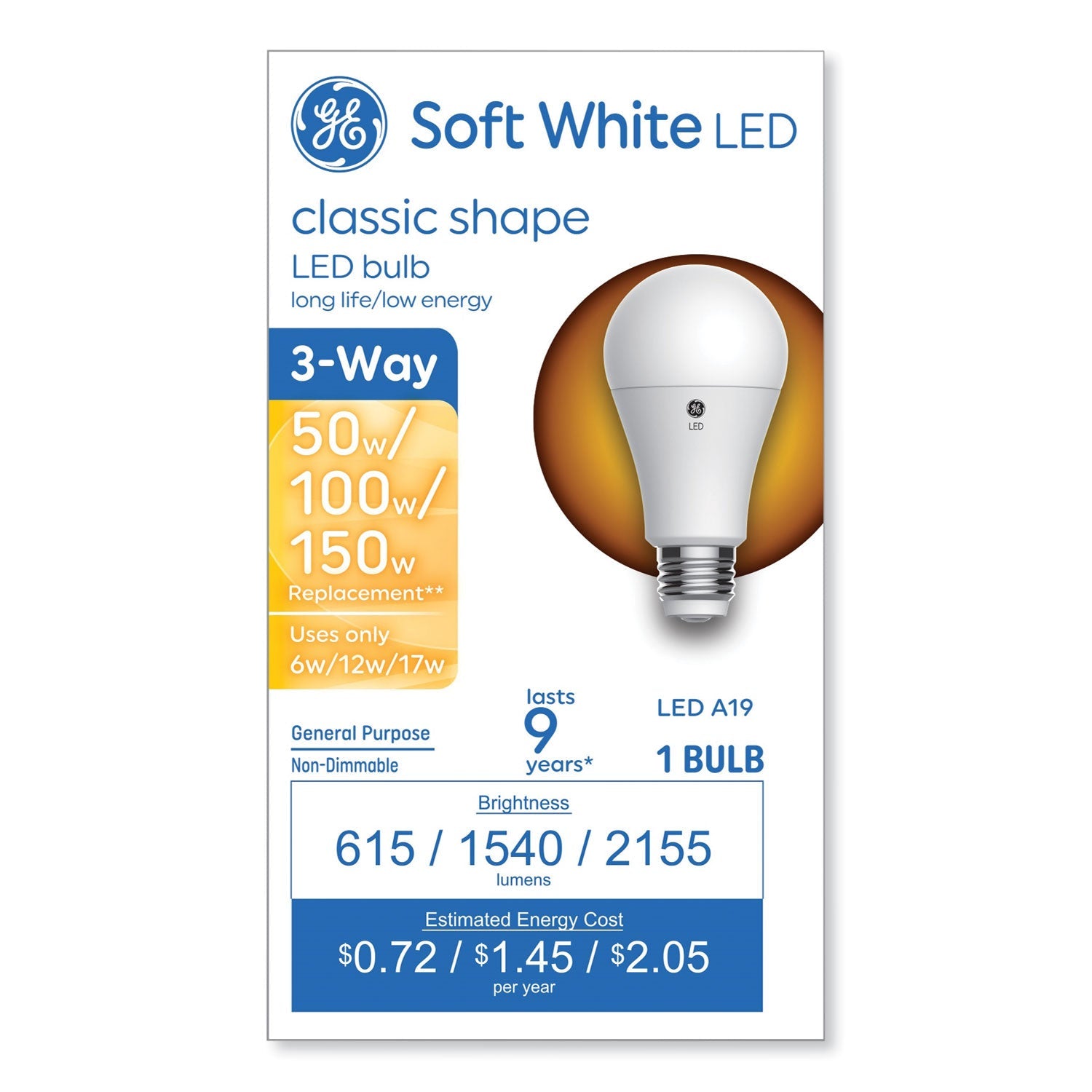 GE Classic LED 3-Way Light Bulb | Soft White